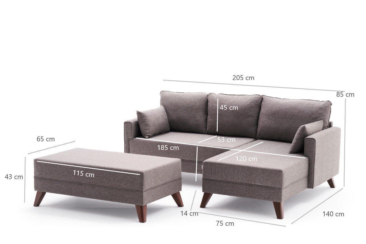 Bella Sofa Récamiere Rechts mit Hocker Braun