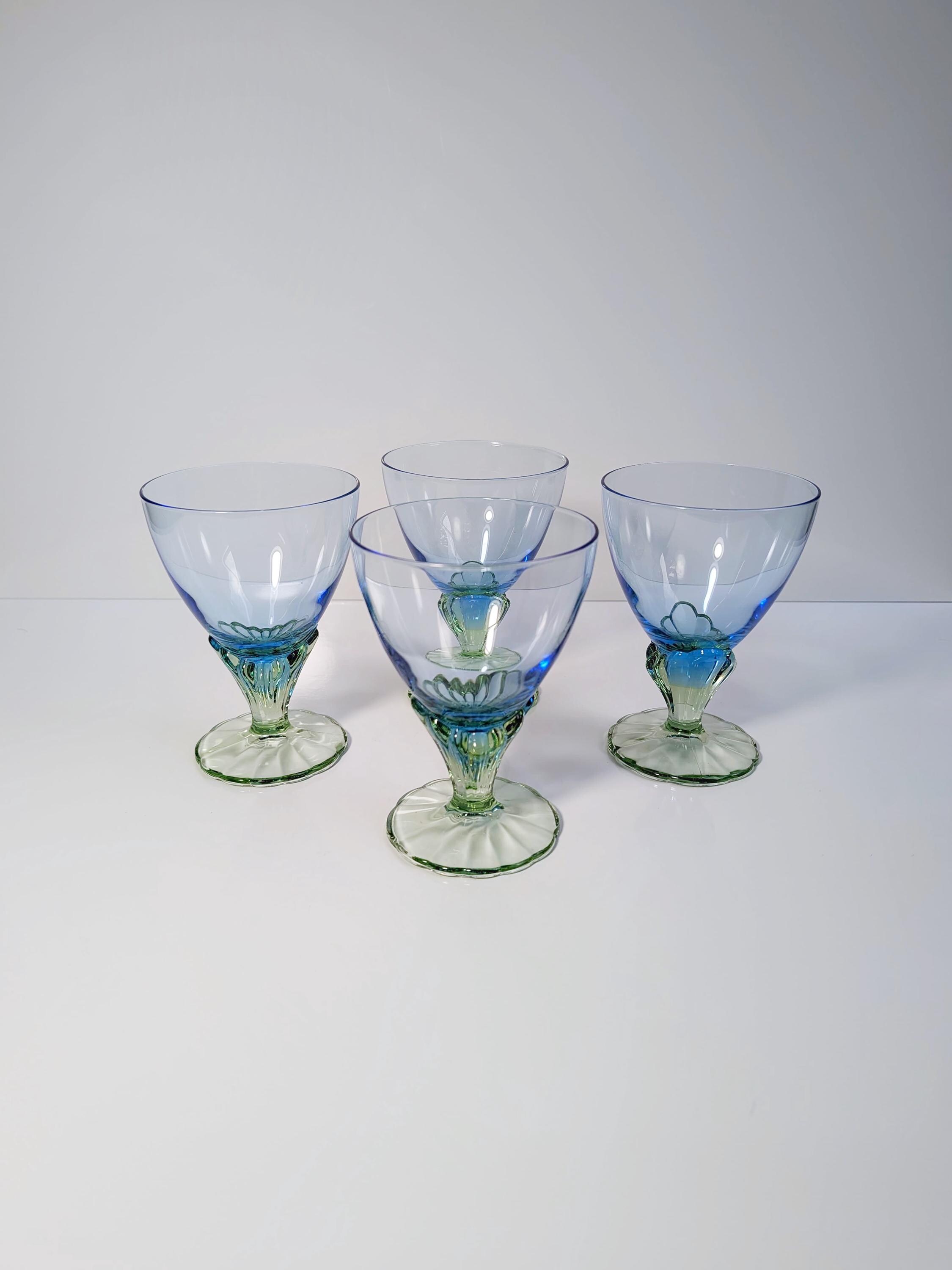 4x Vintage Glas Blau 1990er Jahre