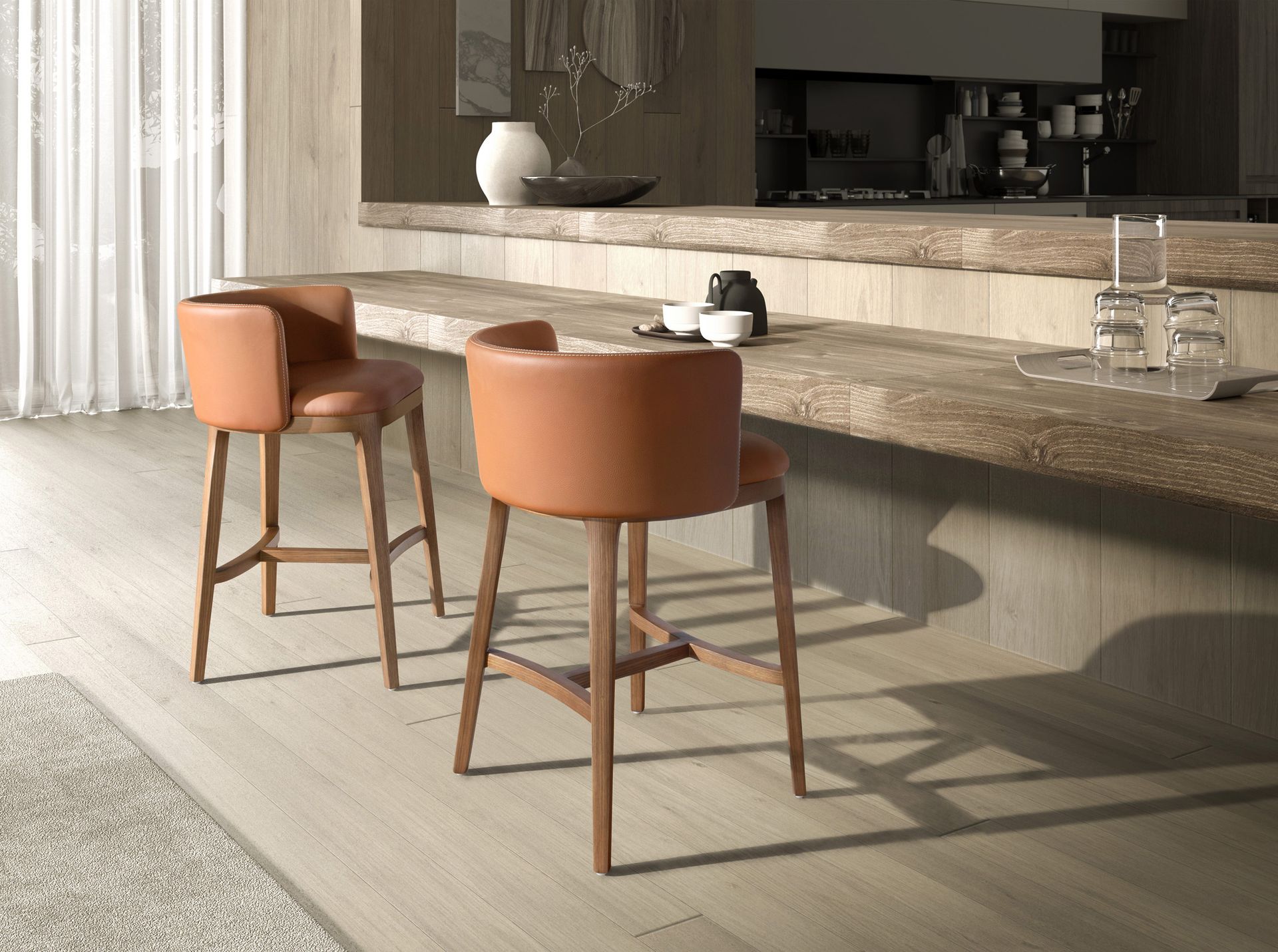 Bar stool faux leather brown