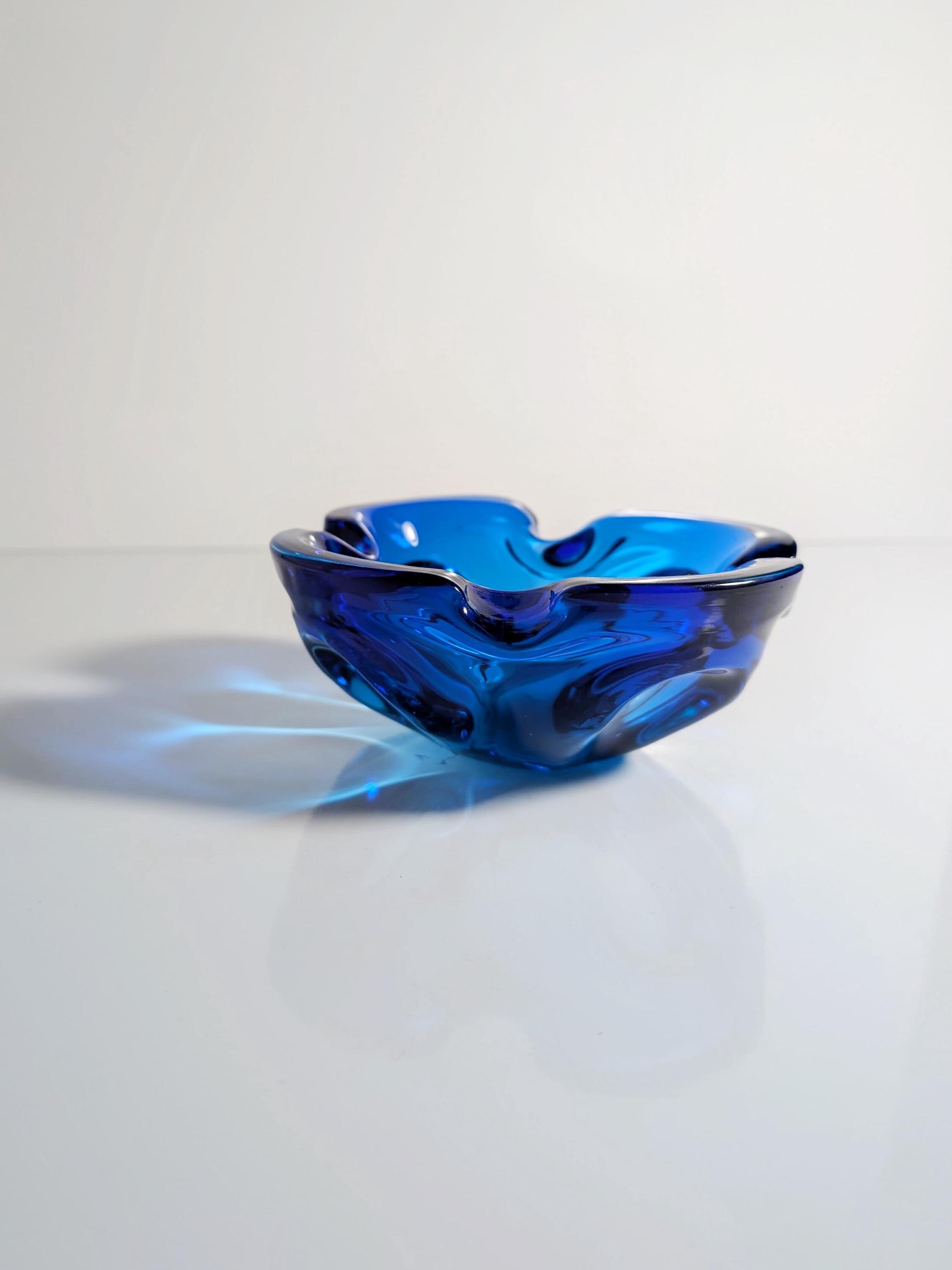Vintage Aschenbecher Glas Blau 1970er Jahre