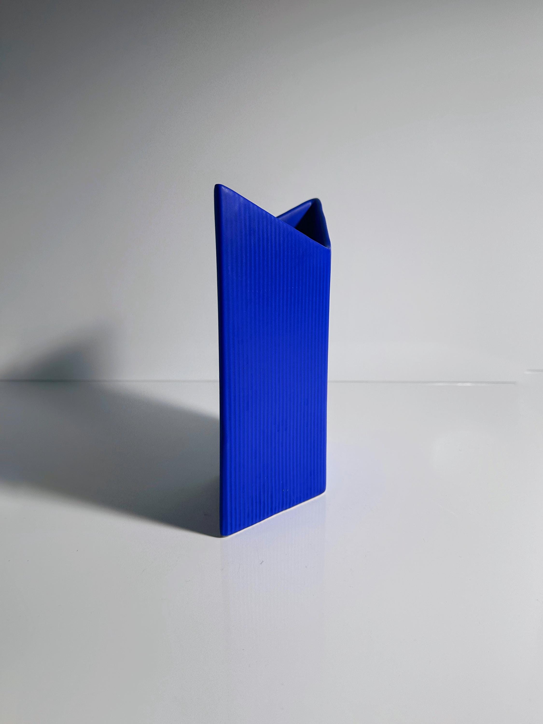Vintage Postmodern Blumenvase Keramik Blau 1990er Jahre