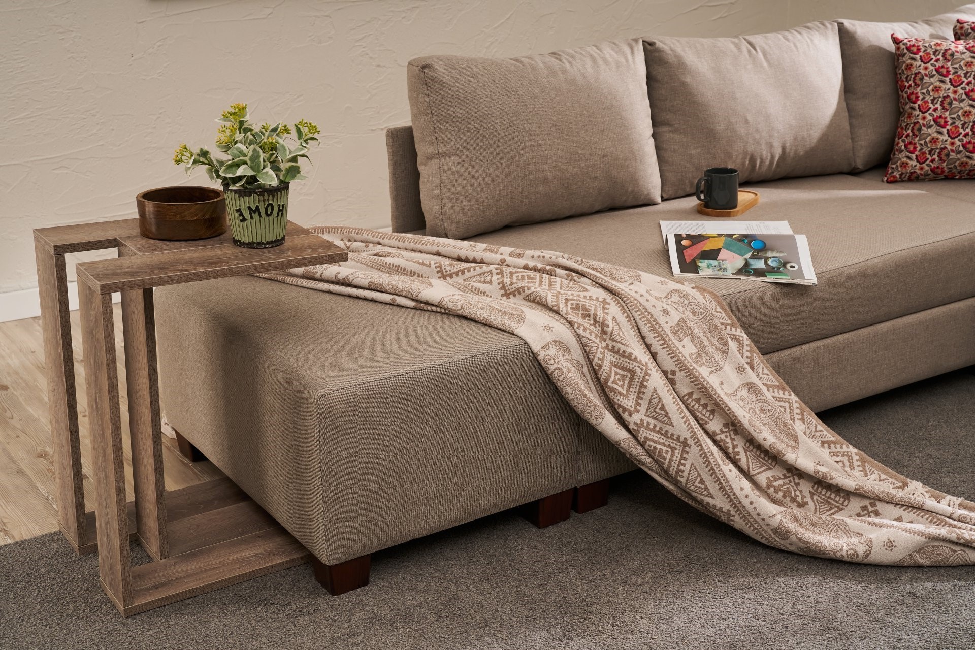 Aly  Schlafsofa Récamiere Links Baumwolle Beige