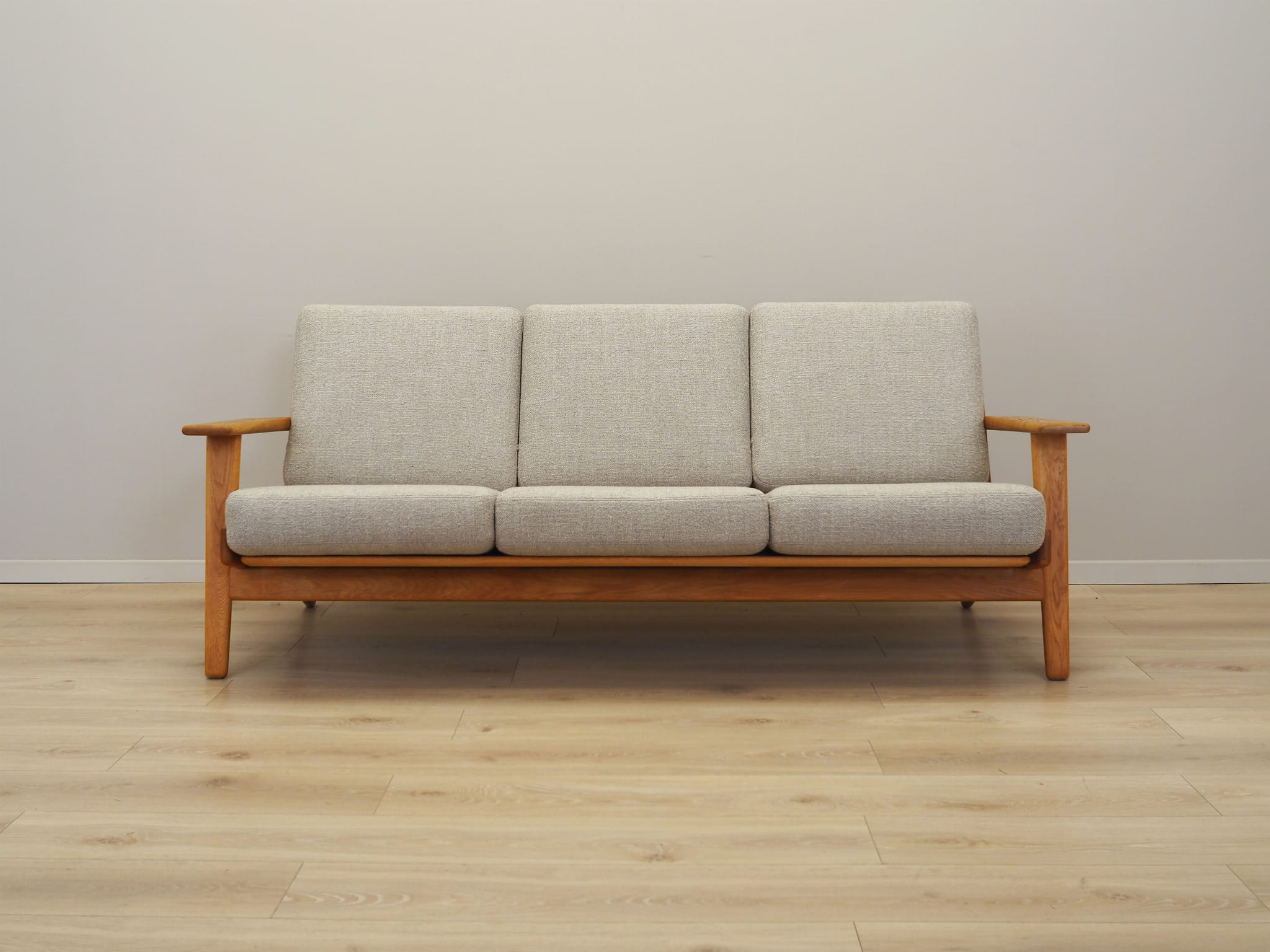 Vintage Sofa Oak Wood Textile Grey 1960s