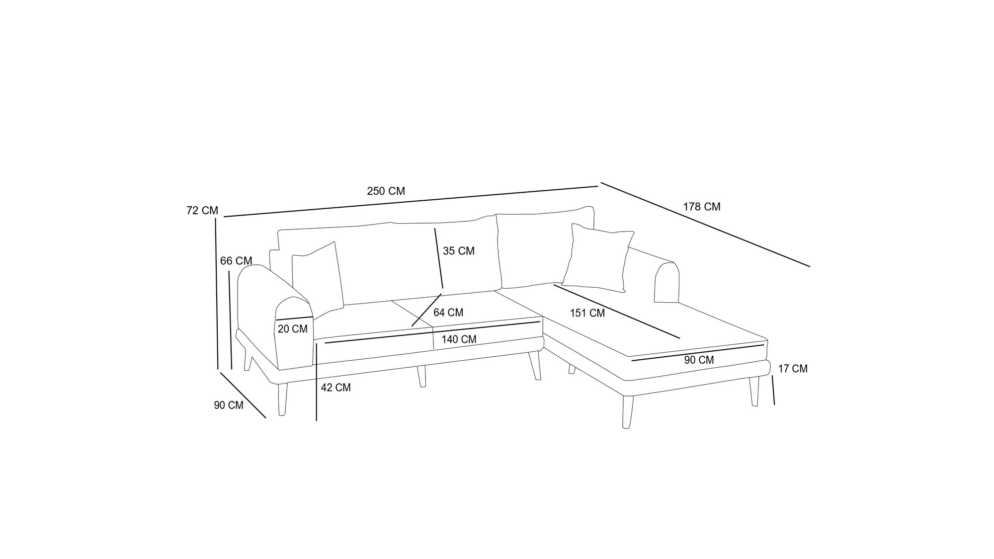 Seren Sofa Récamiere Links Grau