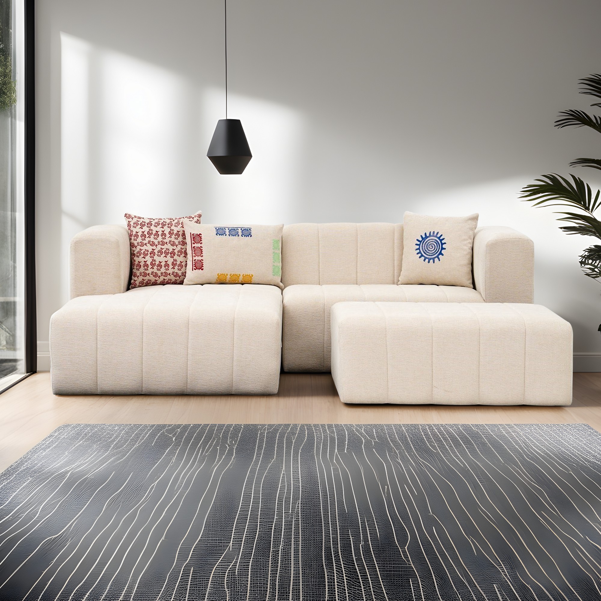 Beyza Sofa Récamiere Links mit Hocker Creme