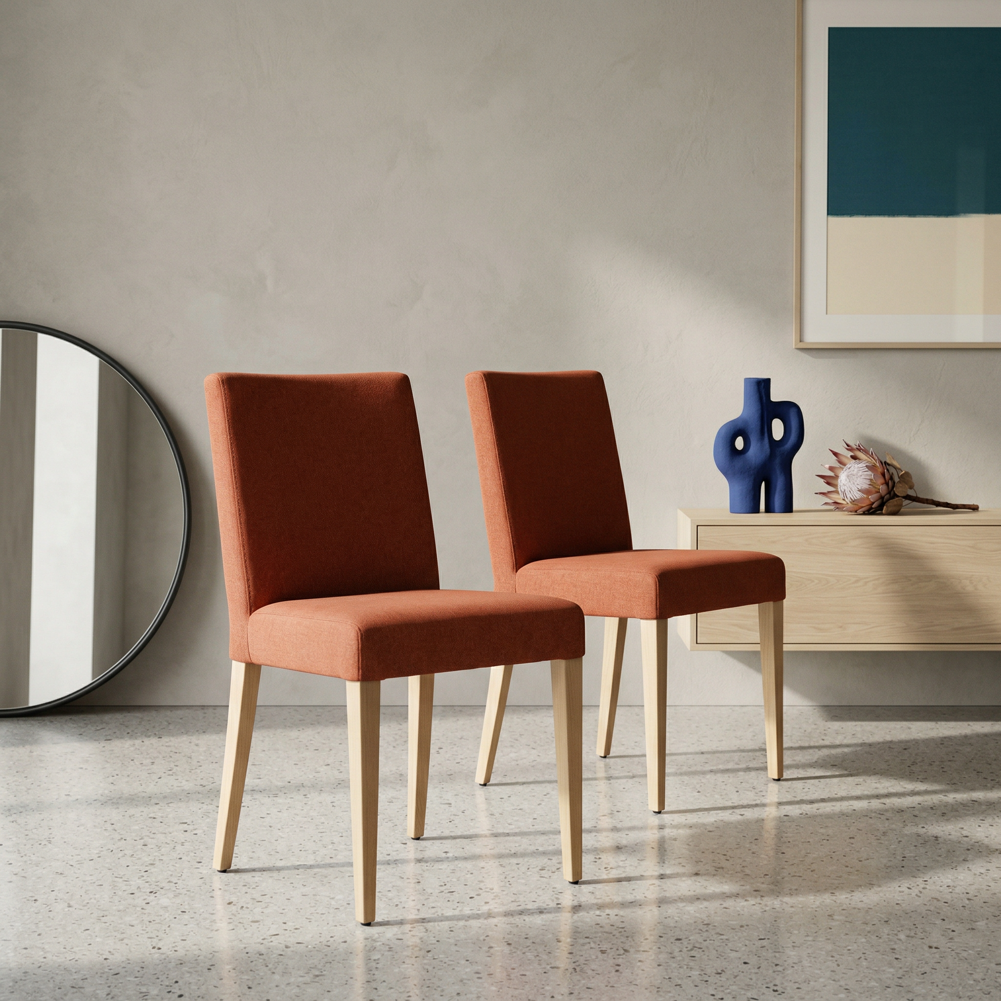 2x Florence Chair Wood Textile Red