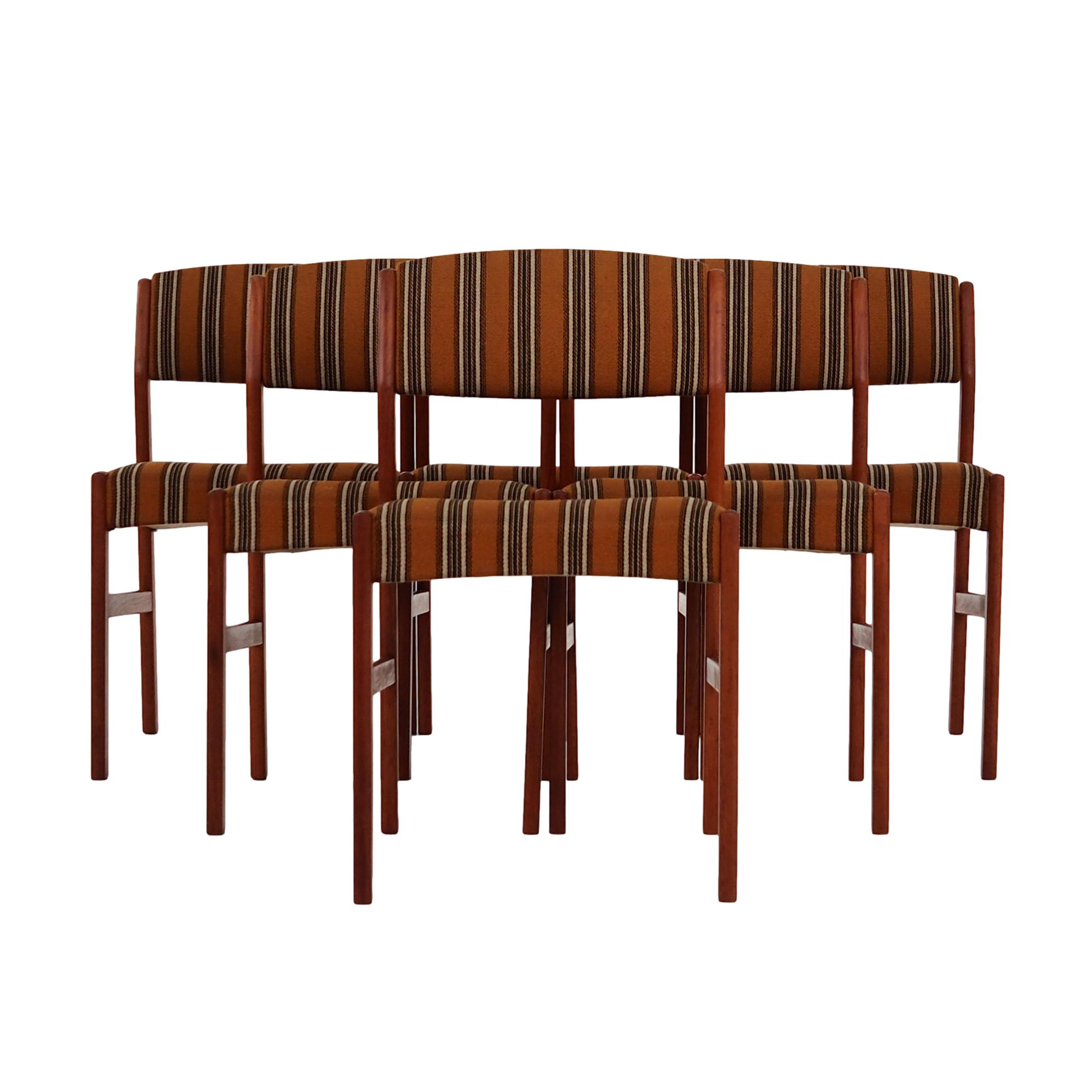 6x Vintage Stuhl Teakholz Textil Braun 1970er Jahre