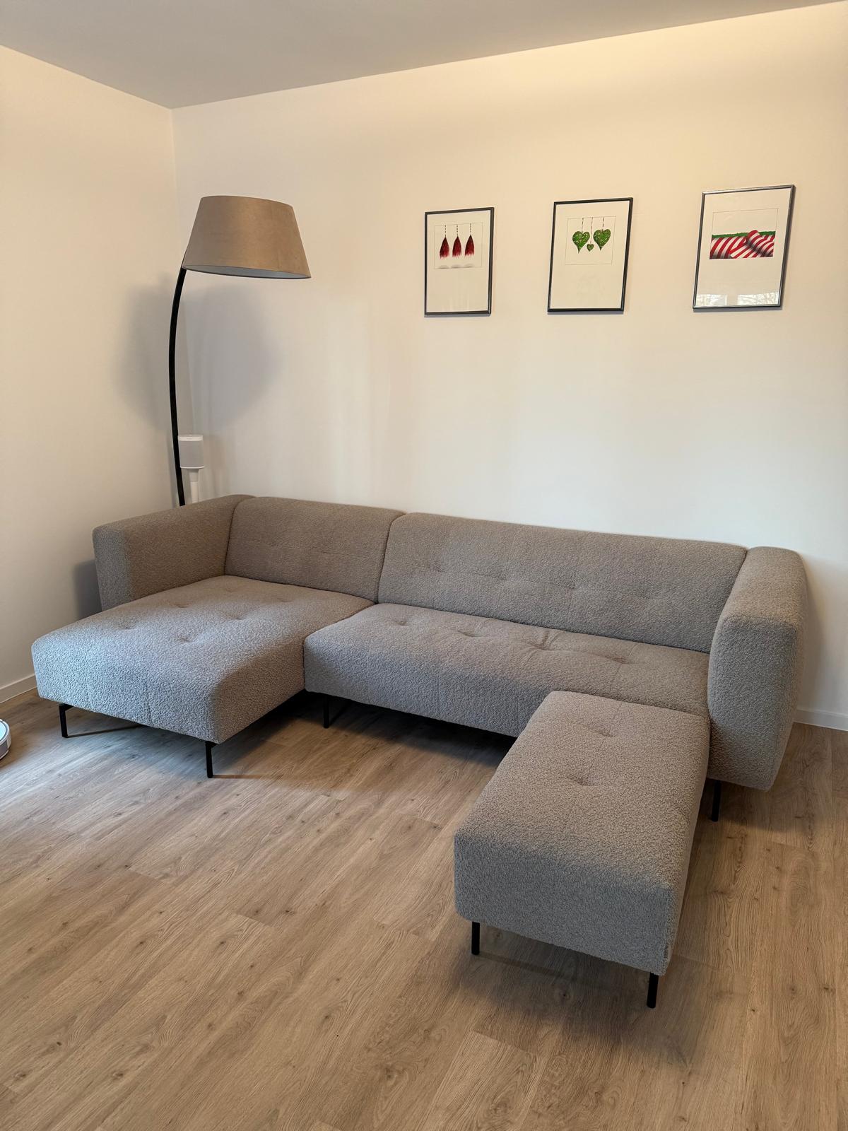 Borre Sofa Récamiere Links + Hocker Grau