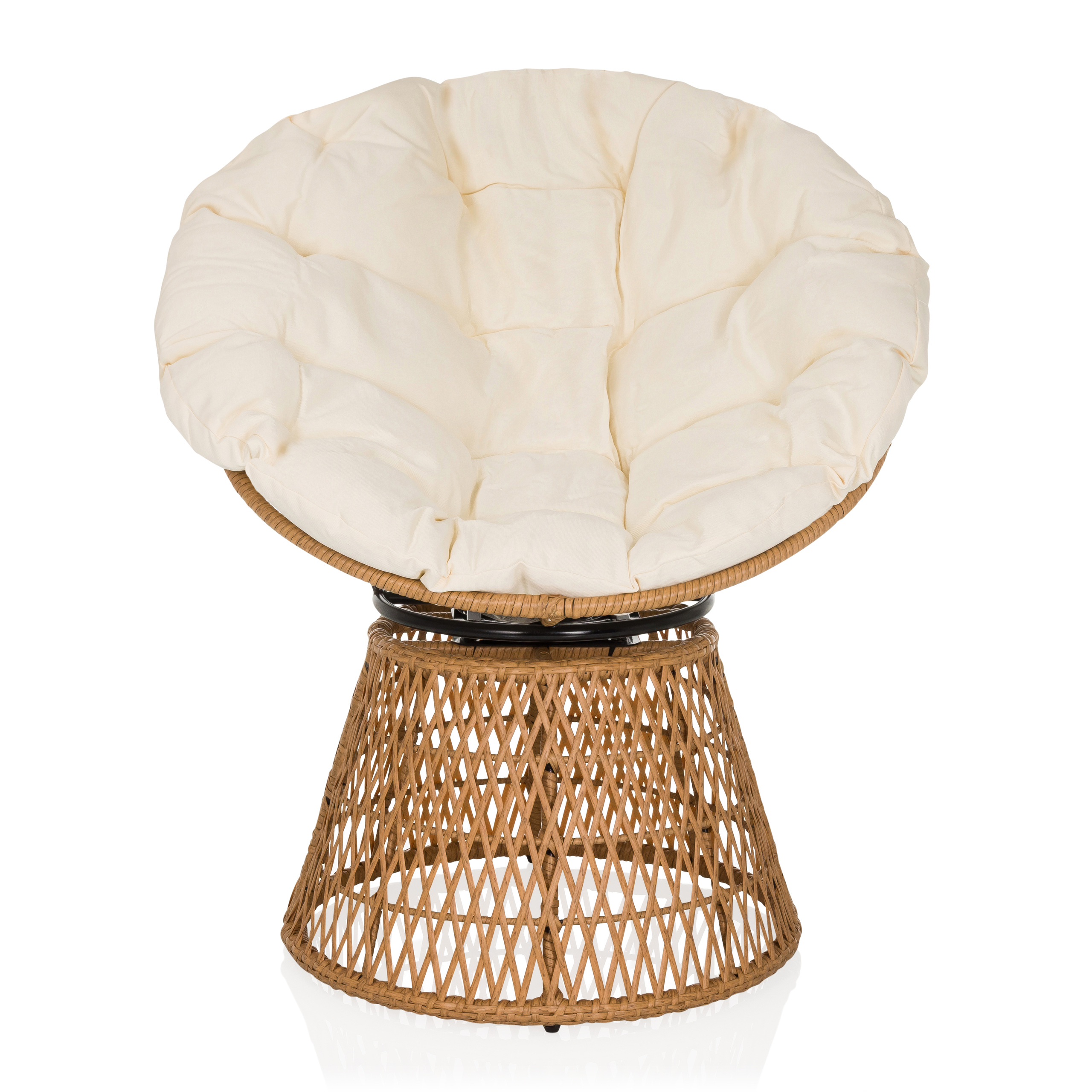 Weavora Poltrona Papasan Girevole con cuscino beige