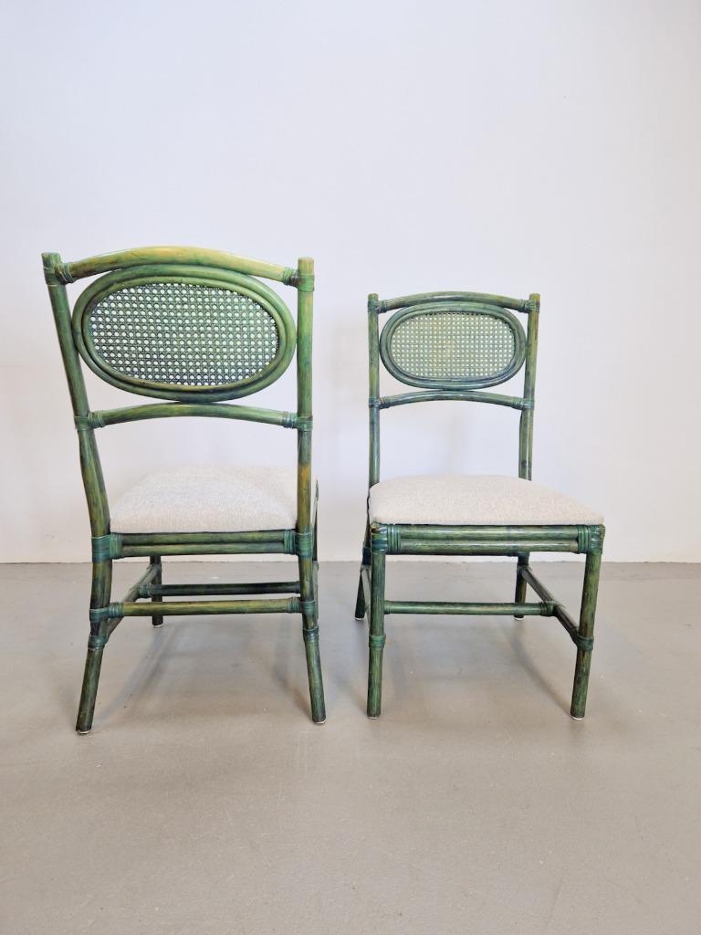 2x Vintage Stühle Rattan Grün 1960er Jahre
