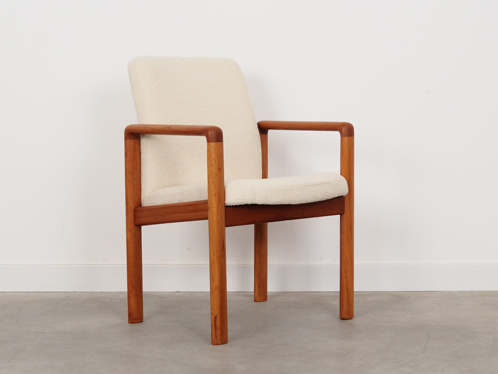 Vintage Chair Teak Wood Textile White 1970s