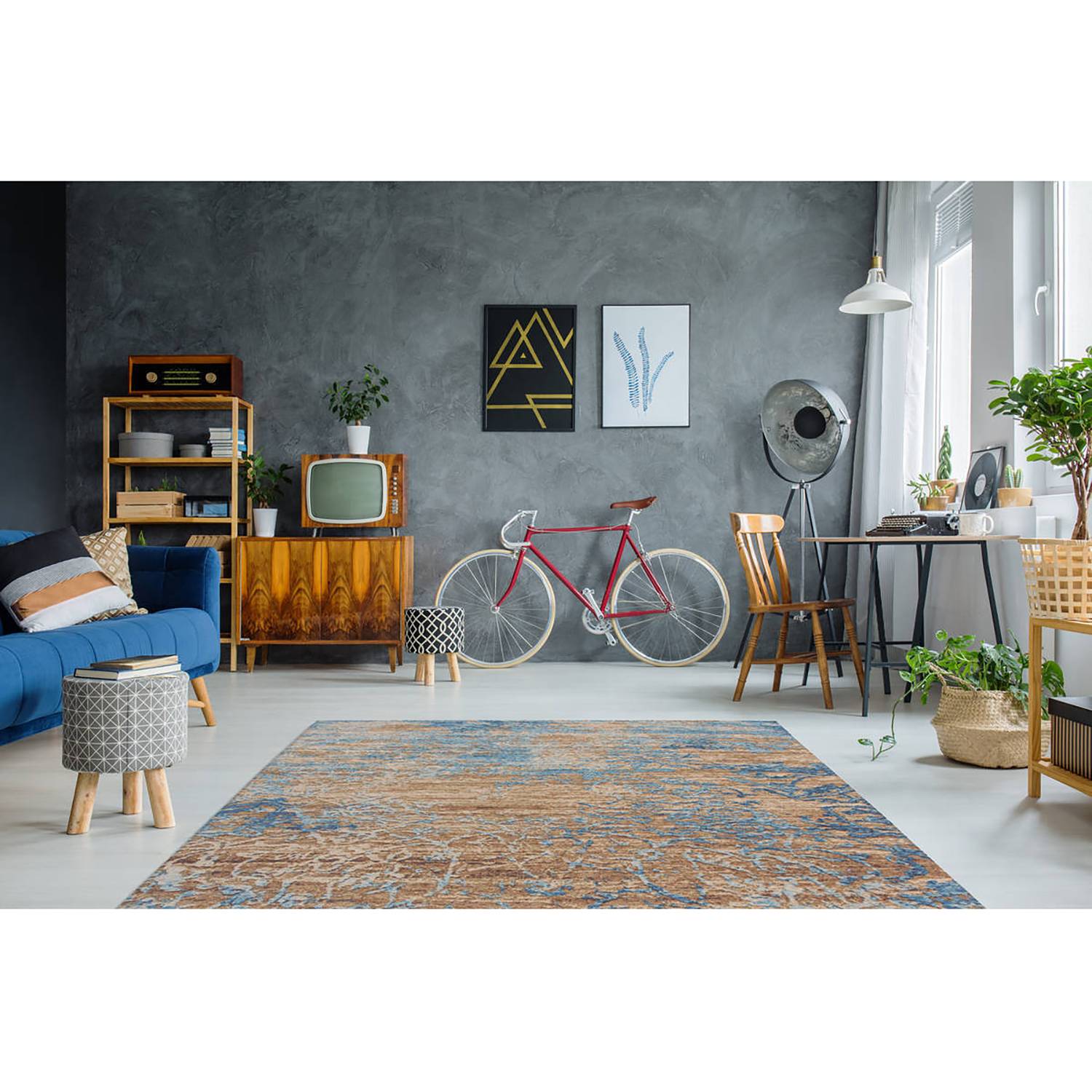 Kurzflorteppich Blaze II Blau Beige