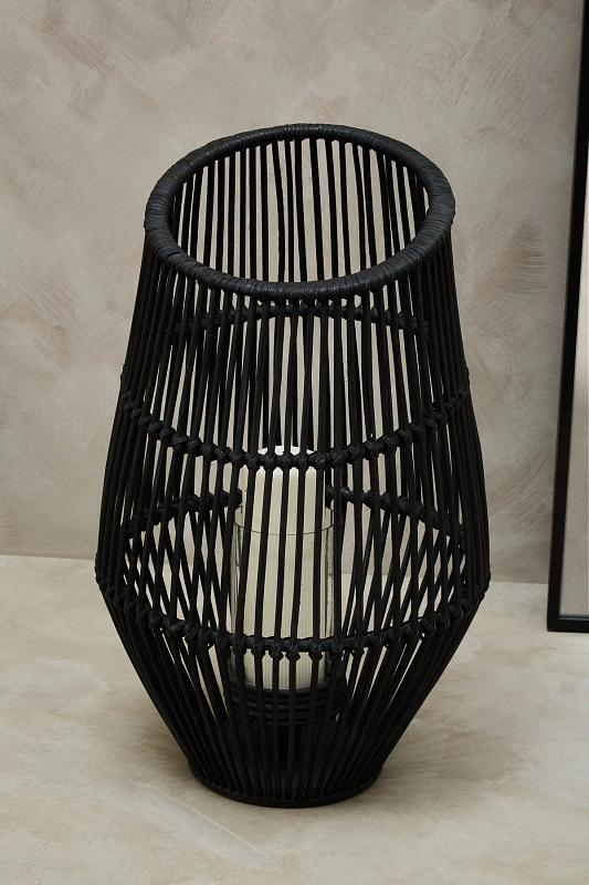 Mataram Große Schwarze Naturrattan Laterne

