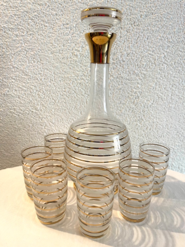 Beverage Set Glass Gold Striped