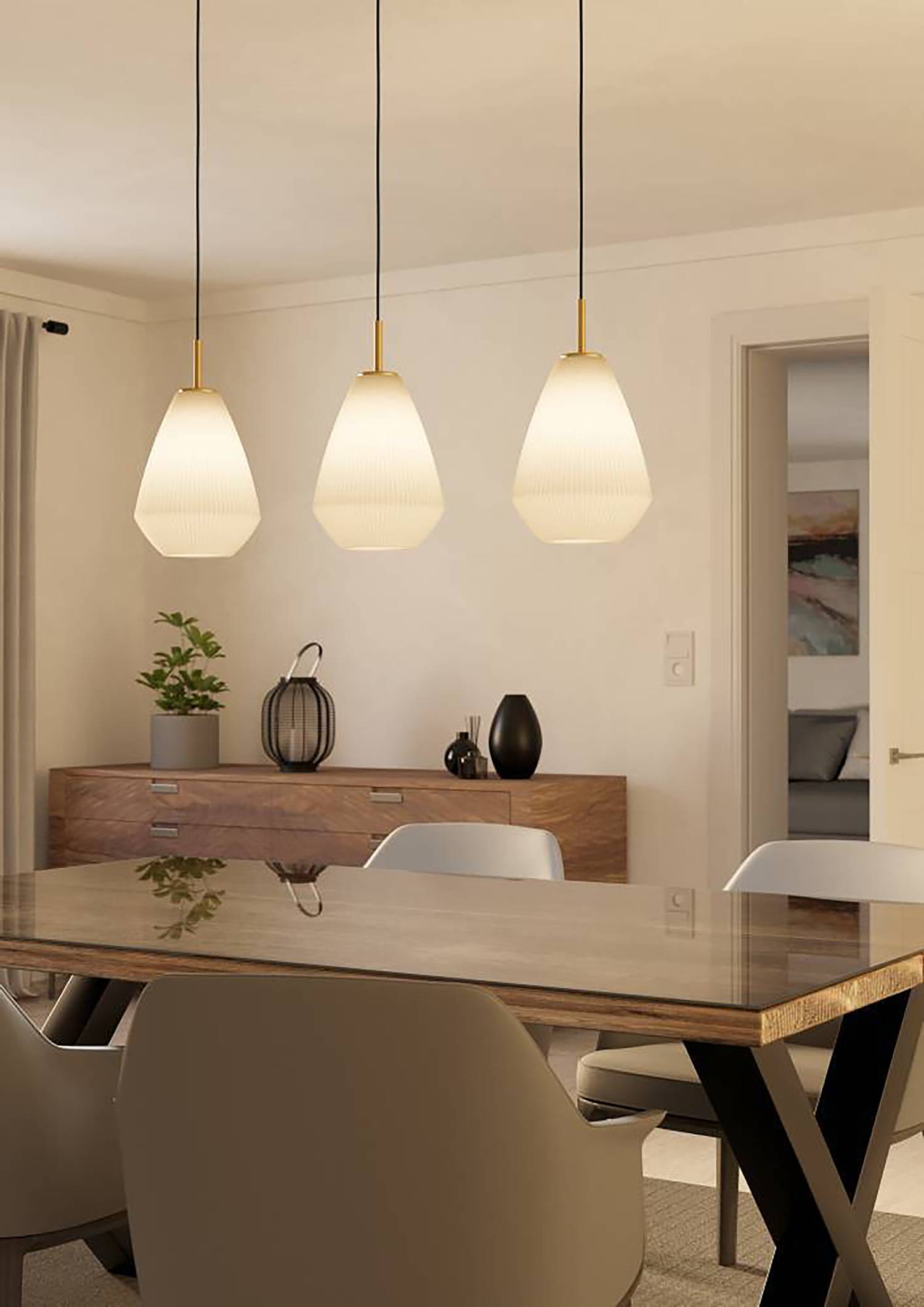 3-light pendant lamp Caprarola Satin glass