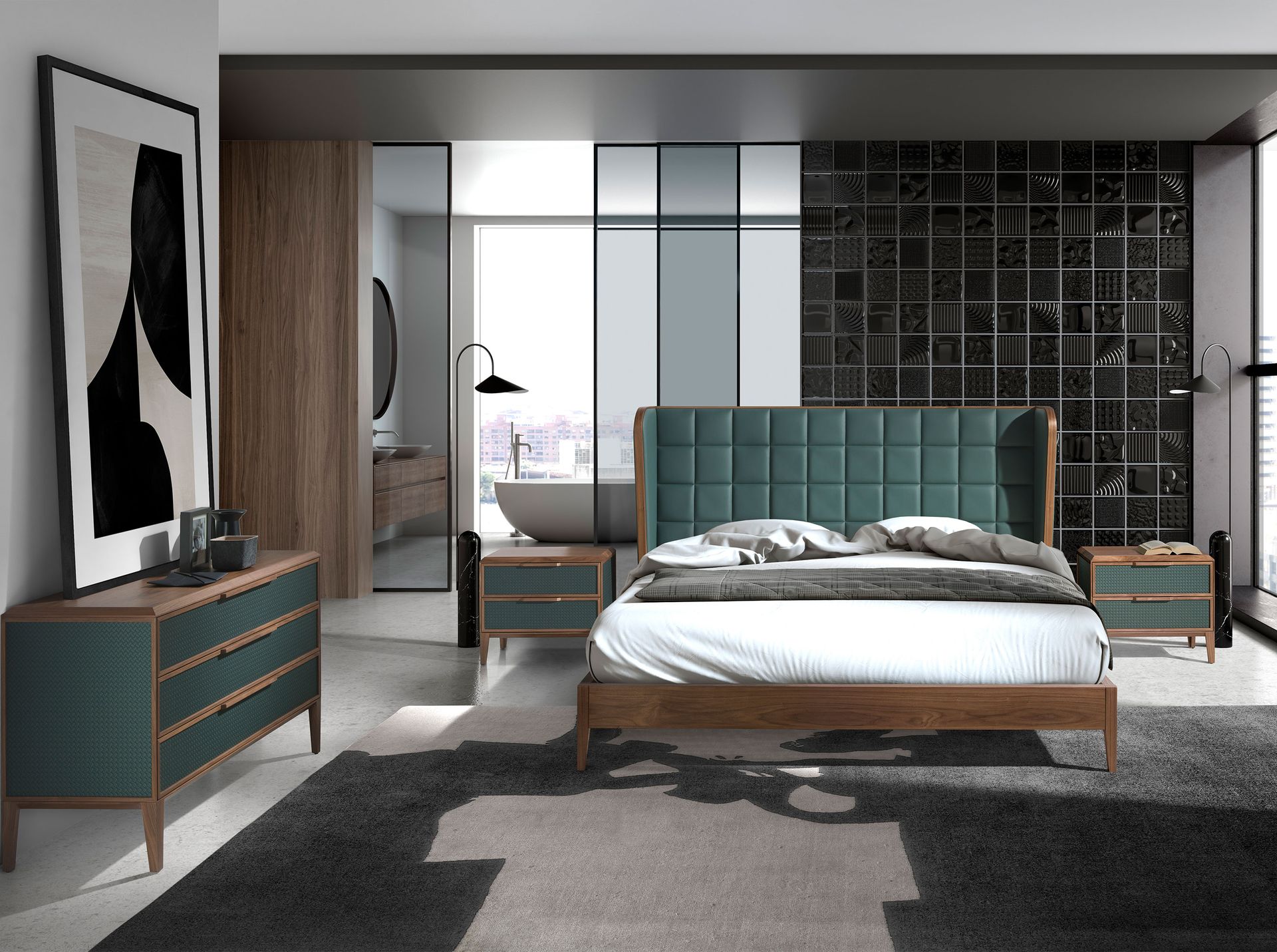 Nightstand walnut veneer Green