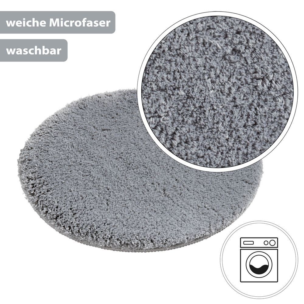 Flauschige Hochflor Badematte Rund Grau