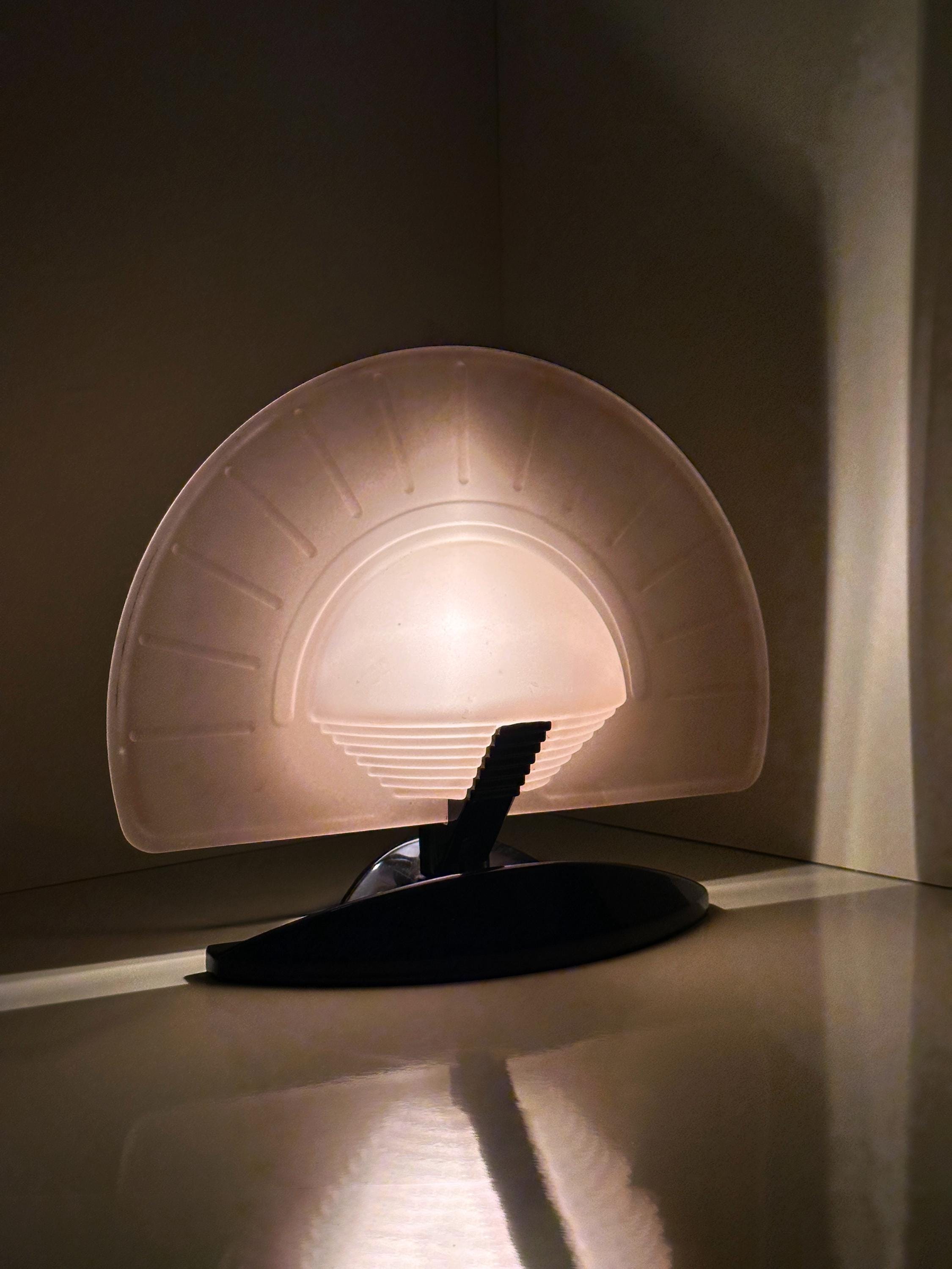 Vintage Art Deco Table Lamp Glass 1980s