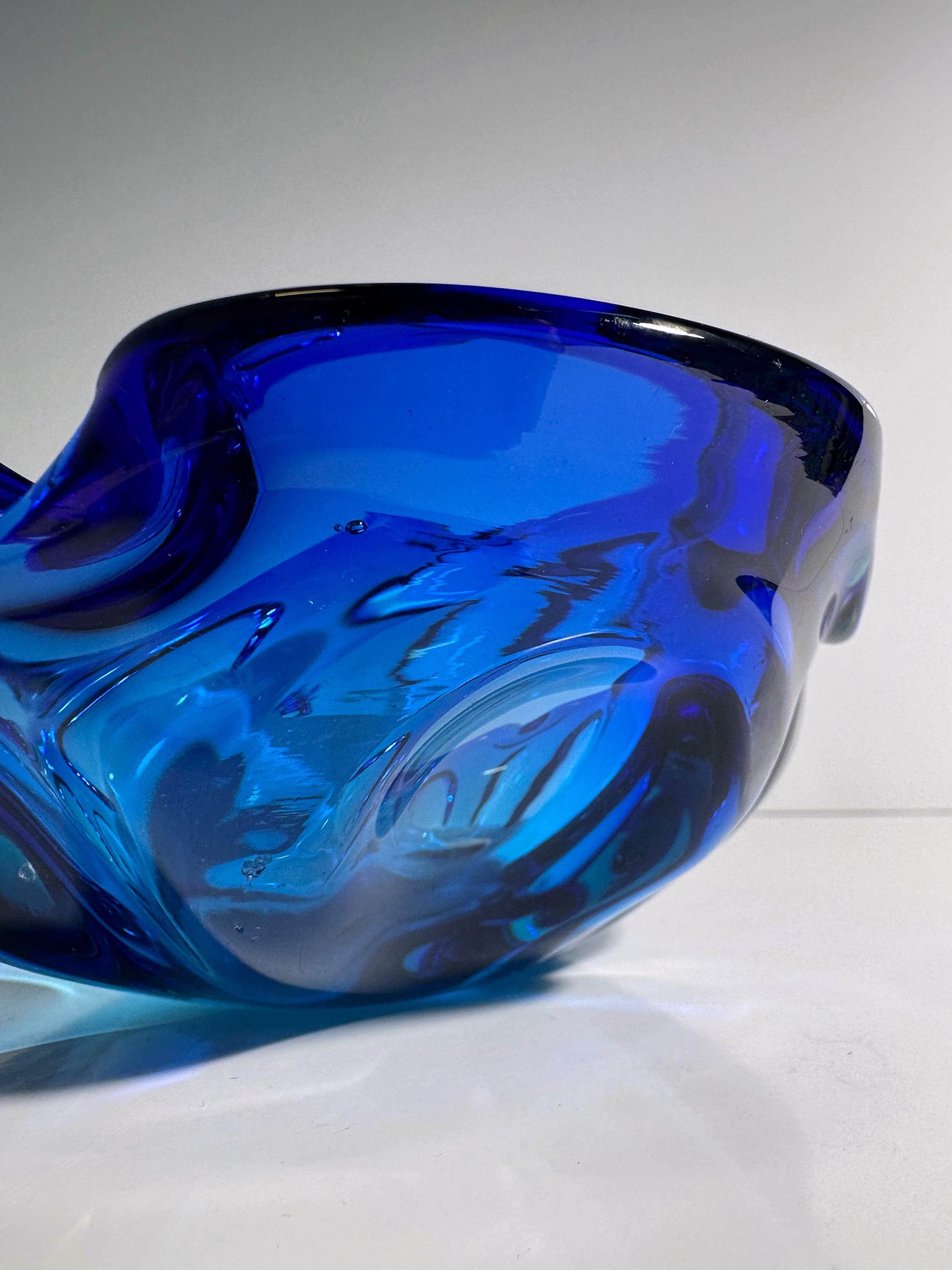 Vintage Aschenbecher Glas Blau 1970er Jahre