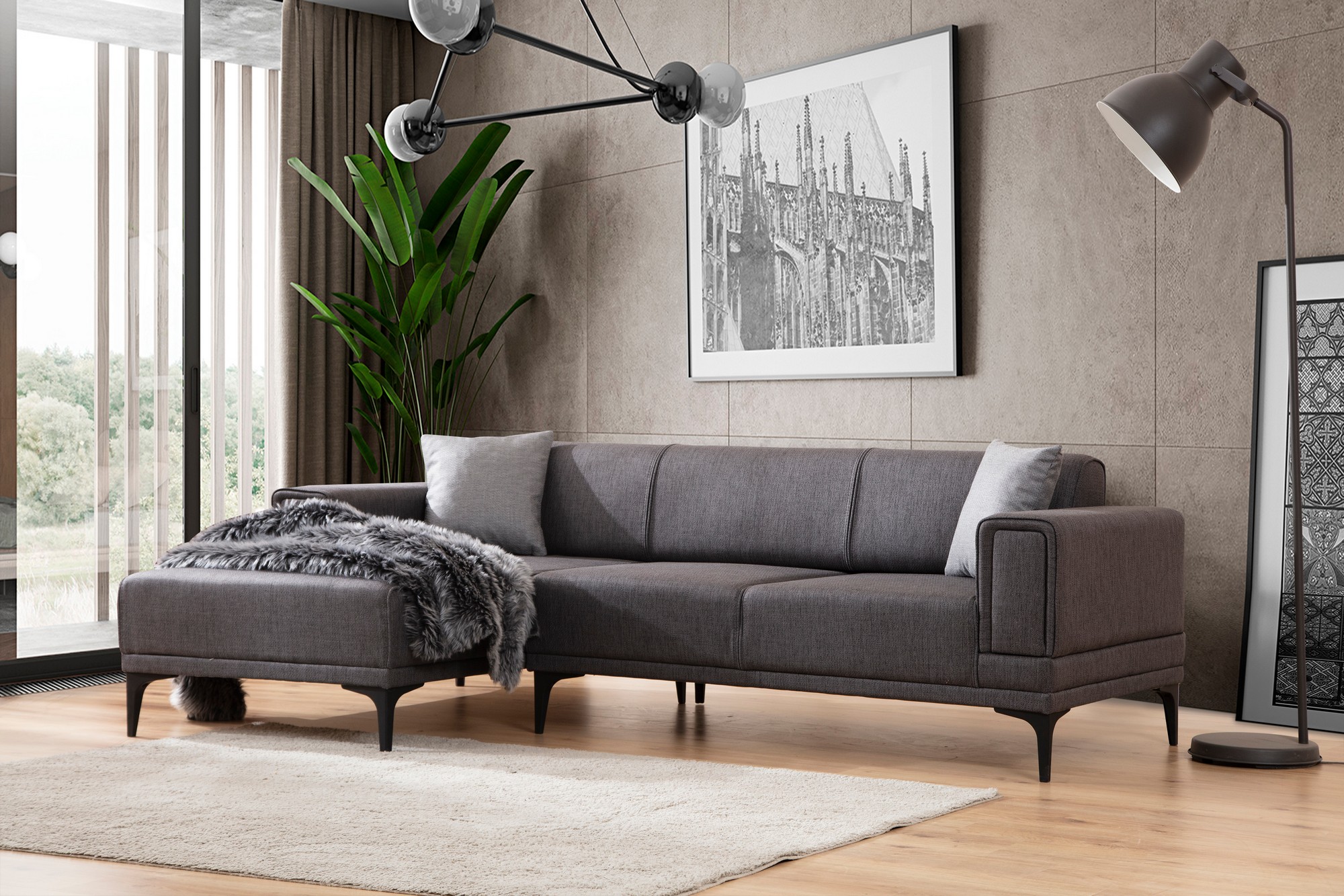 Horizon Ecksofa Links Dunkelgrau