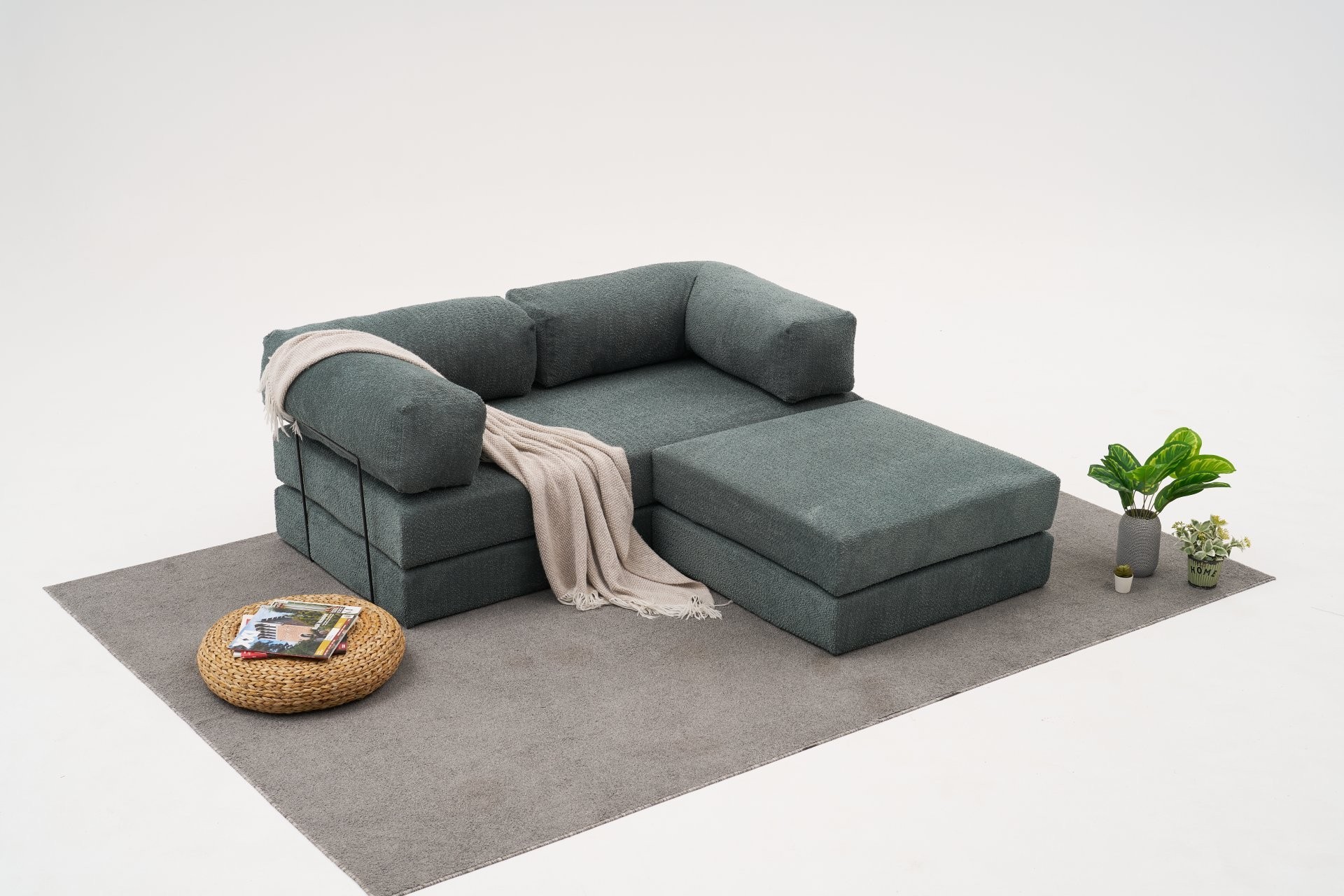 Comfort Schlafsofa 2-Sitzer mit Hocker Petrol