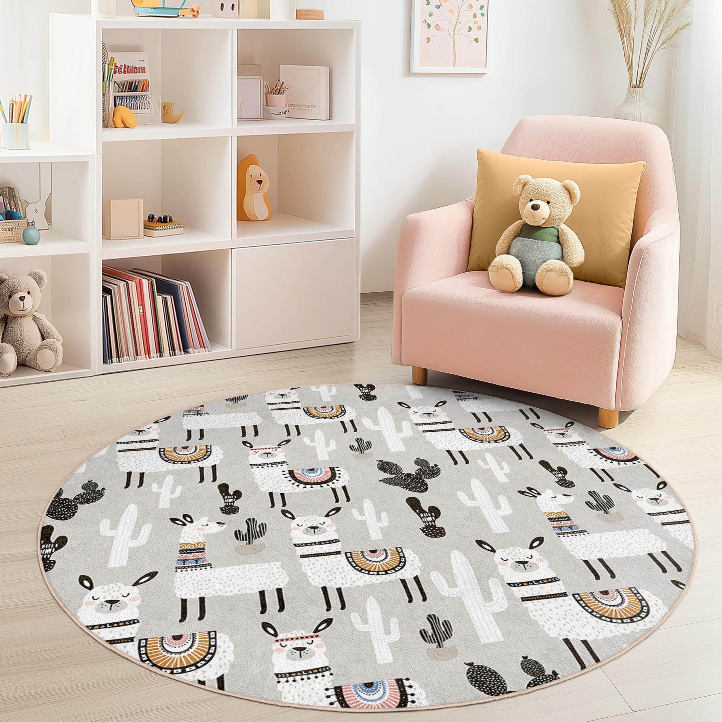 Lama und Kaktus Kinderteppich Mehrfarbig ⌀180cm