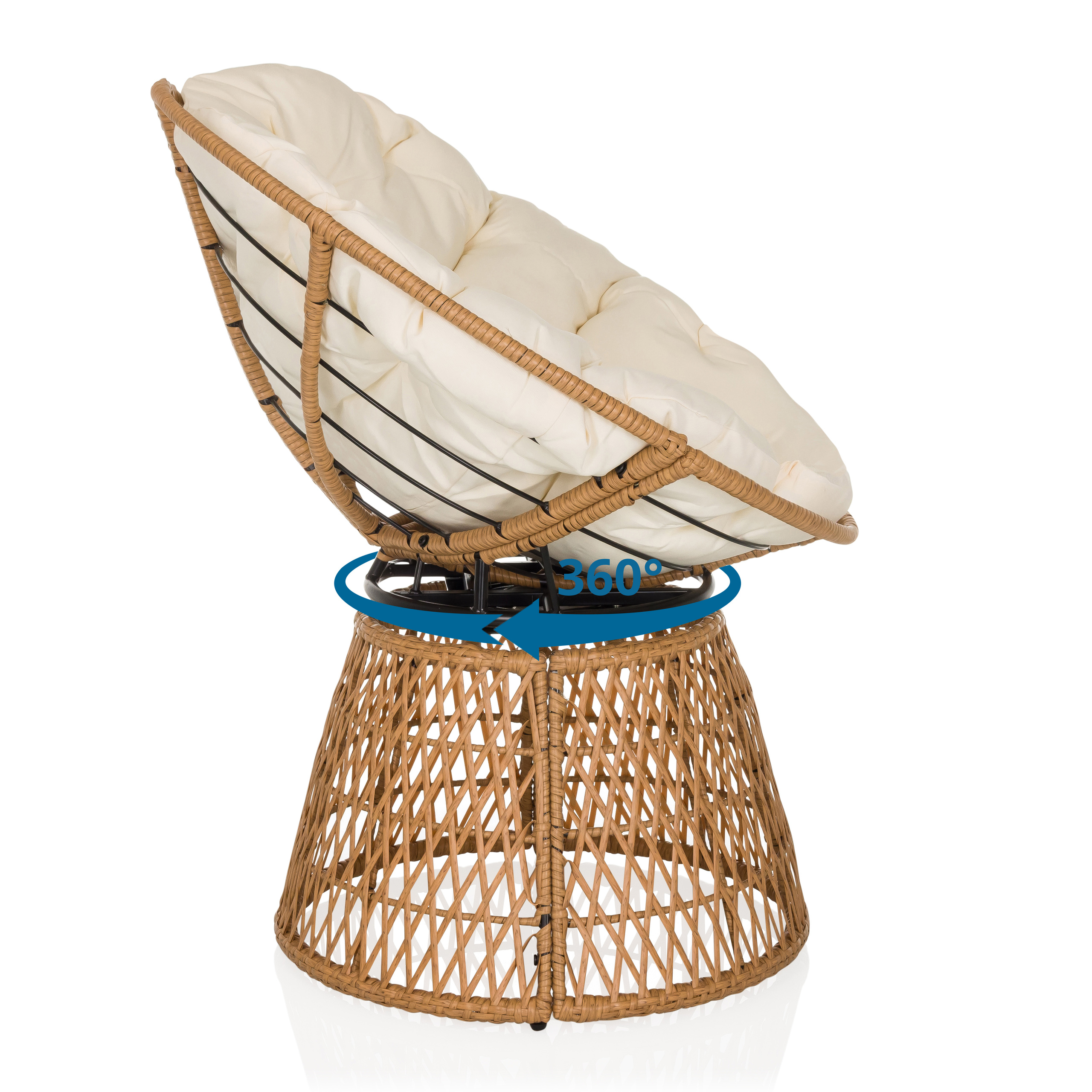 Weavora Poltrona Papasan Girevole con cuscino beige