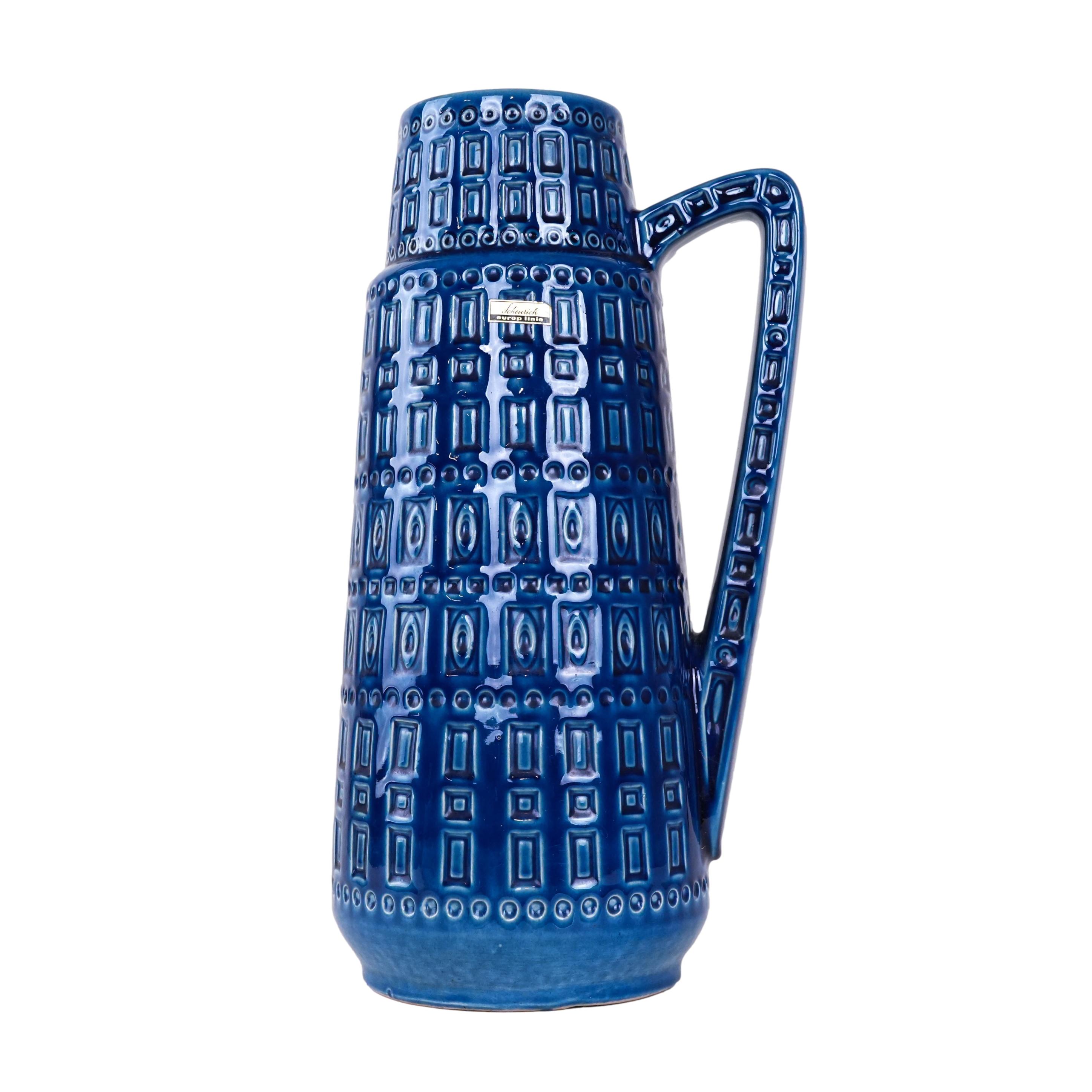 Blaue Keramikvase 1960er Jahre