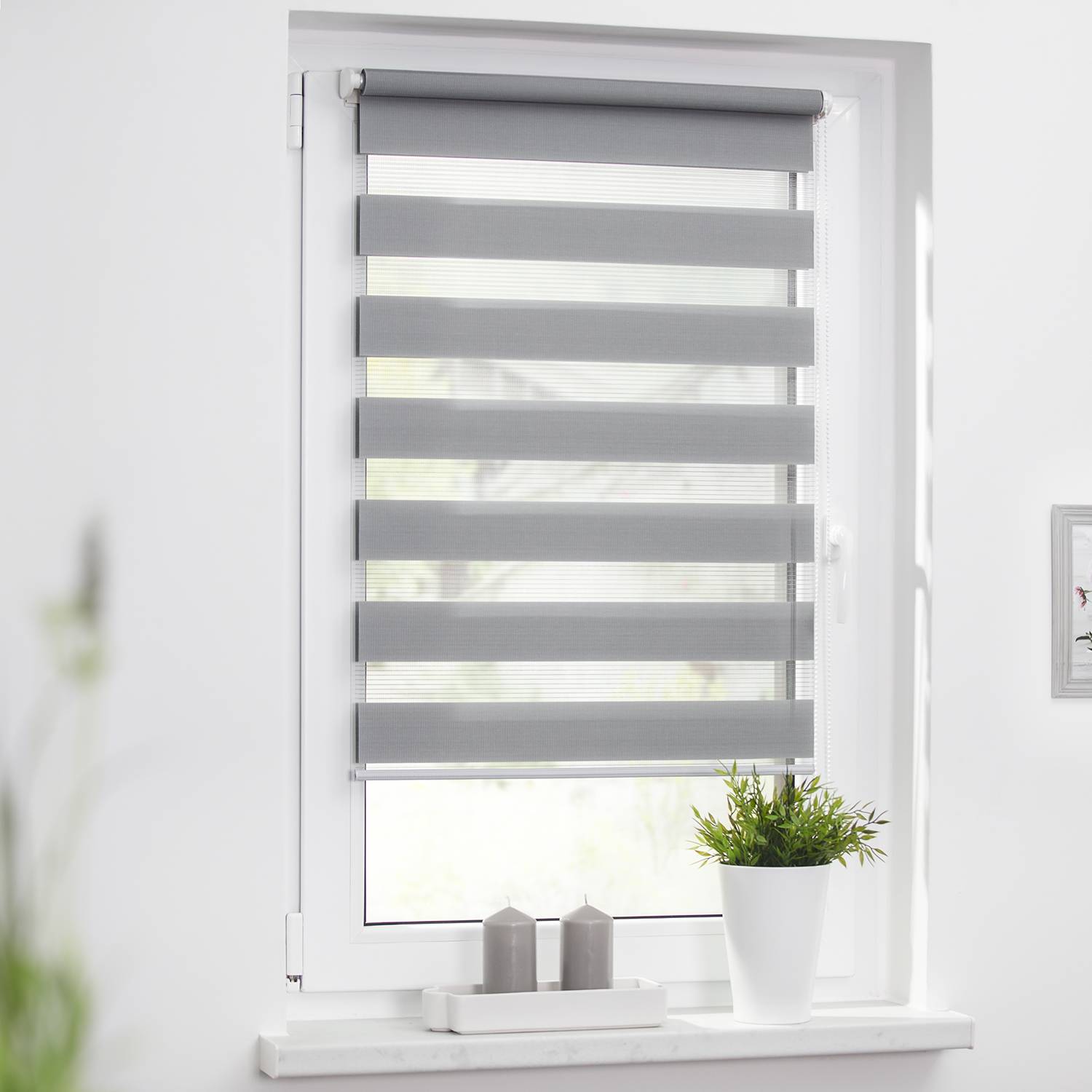 Duo-Rollo Klemmfix Webstoff Grau 80 x 150 cm