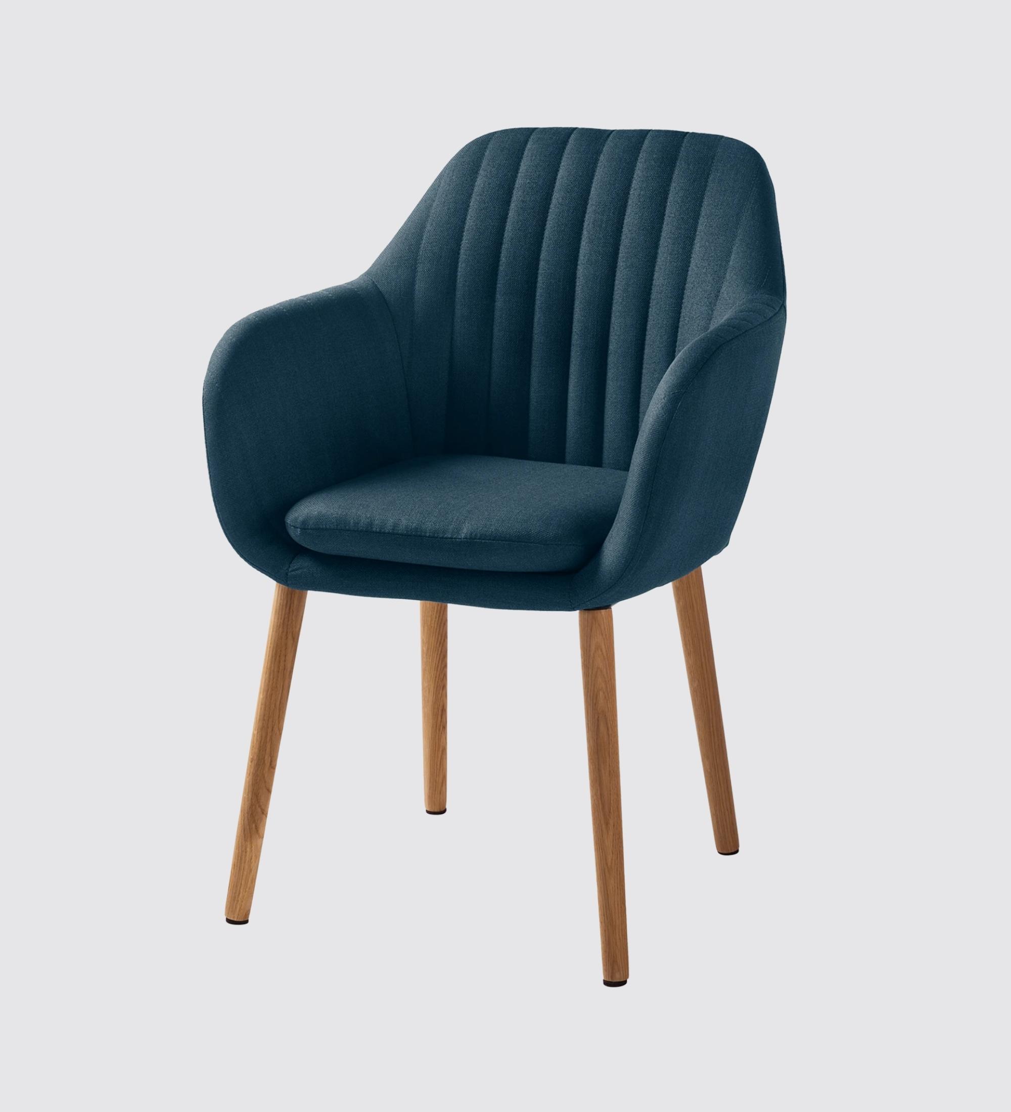 Armlehnstuhl Eiche Massiv Webstoff Jeansblau