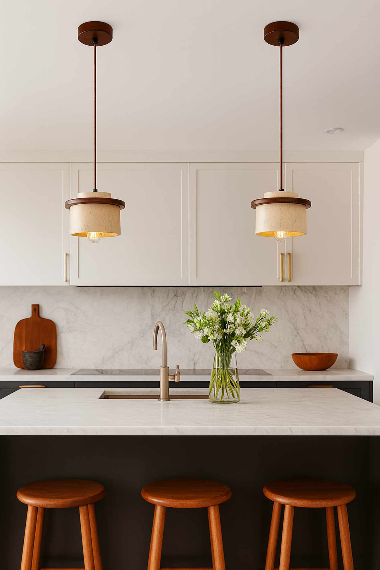 Duck Pendant Light Walnut Wood Travertine Brown