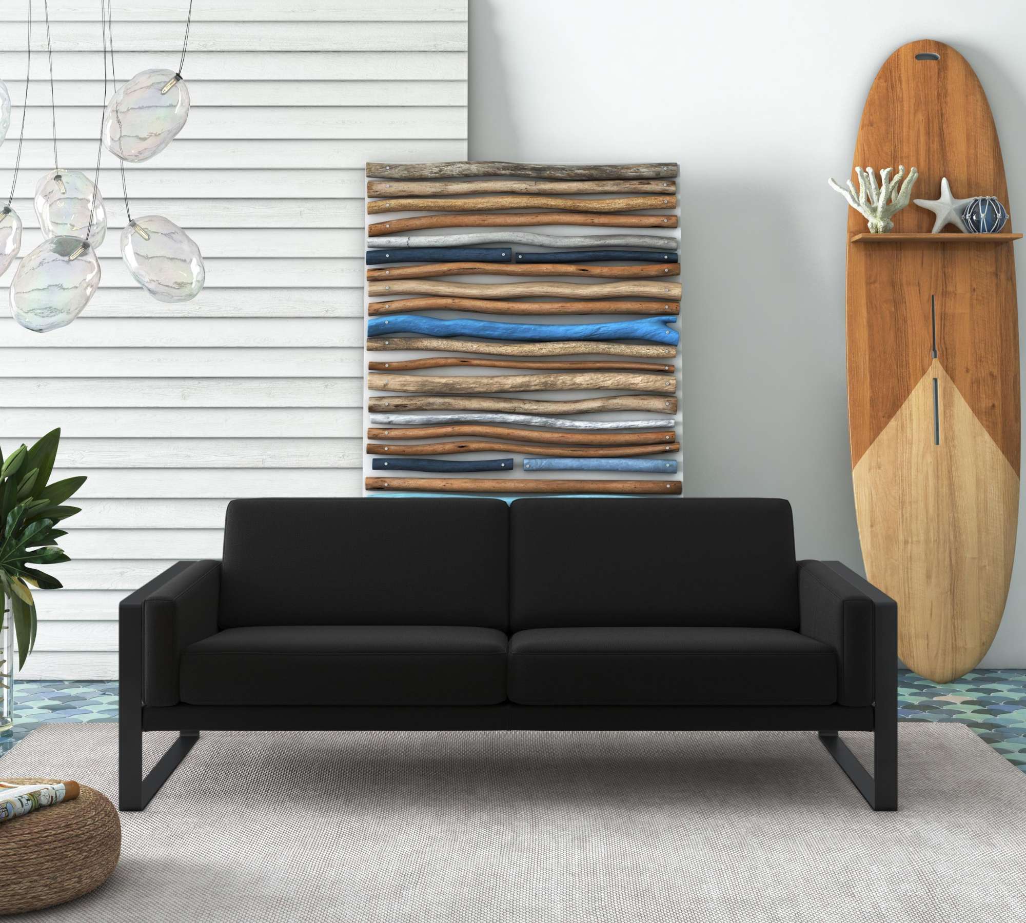 Frame Sofa 3-Sitzer Textil Schwarz