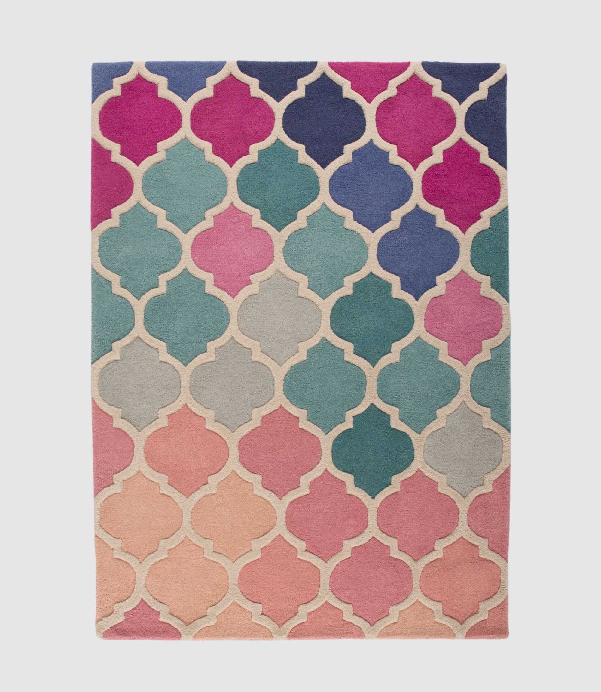 Wollteppich Rosella Handgefertigt Pink/Blau 120 x 170 cm