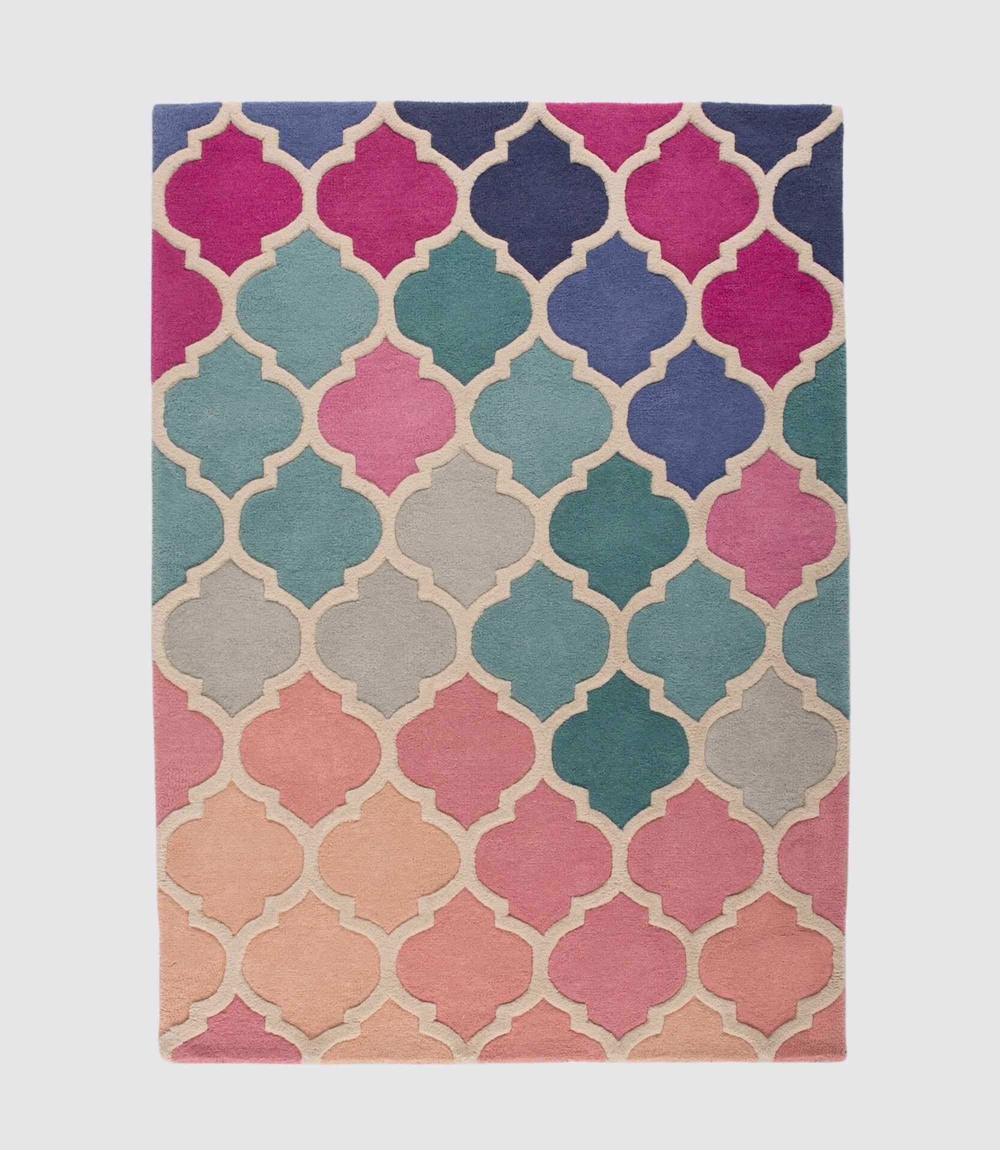 Wollteppich Rosella Handgefertigt Pink/Blau 120x170