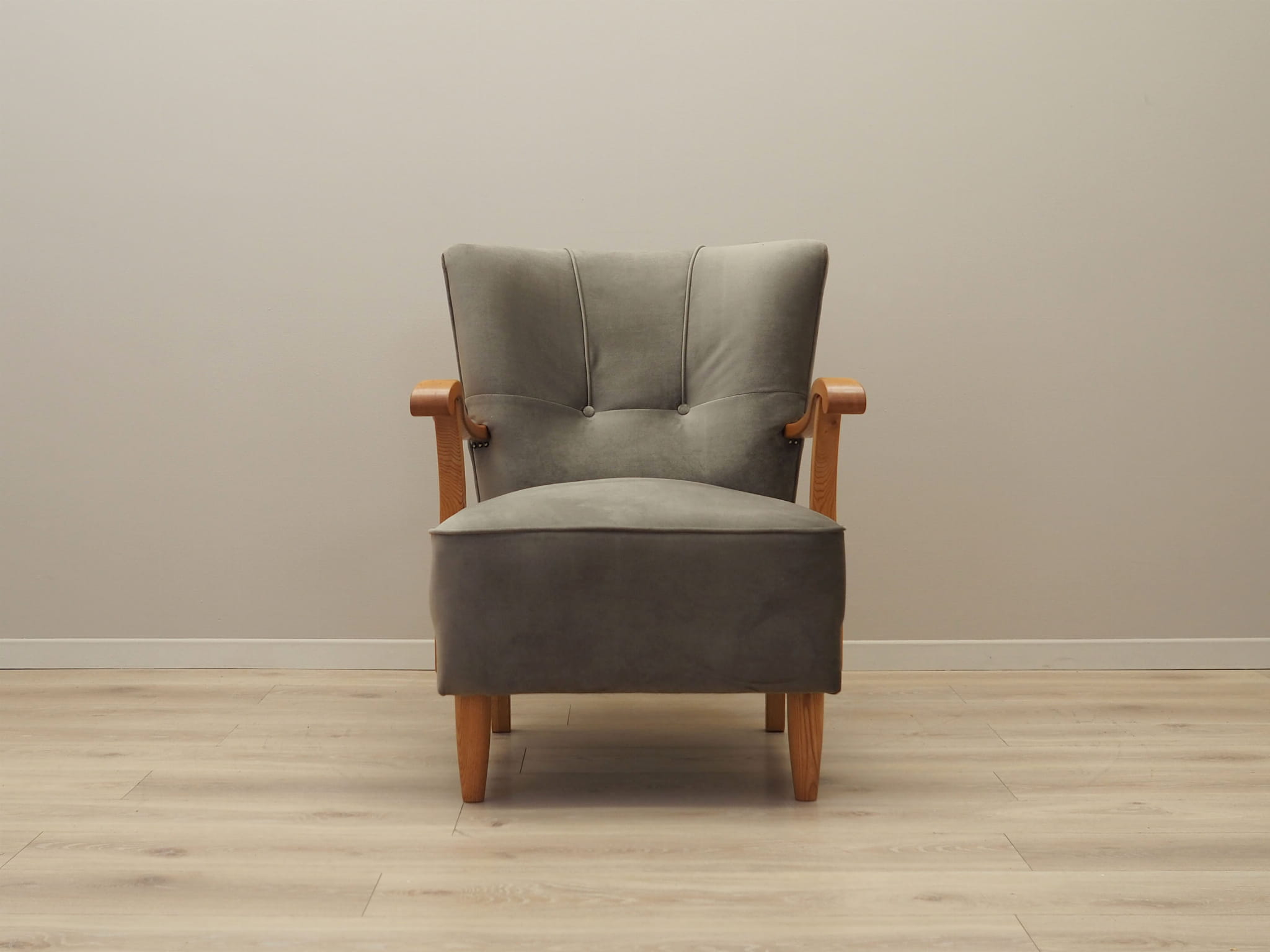 Vintage armchair beech wood velvet grey 1960s
