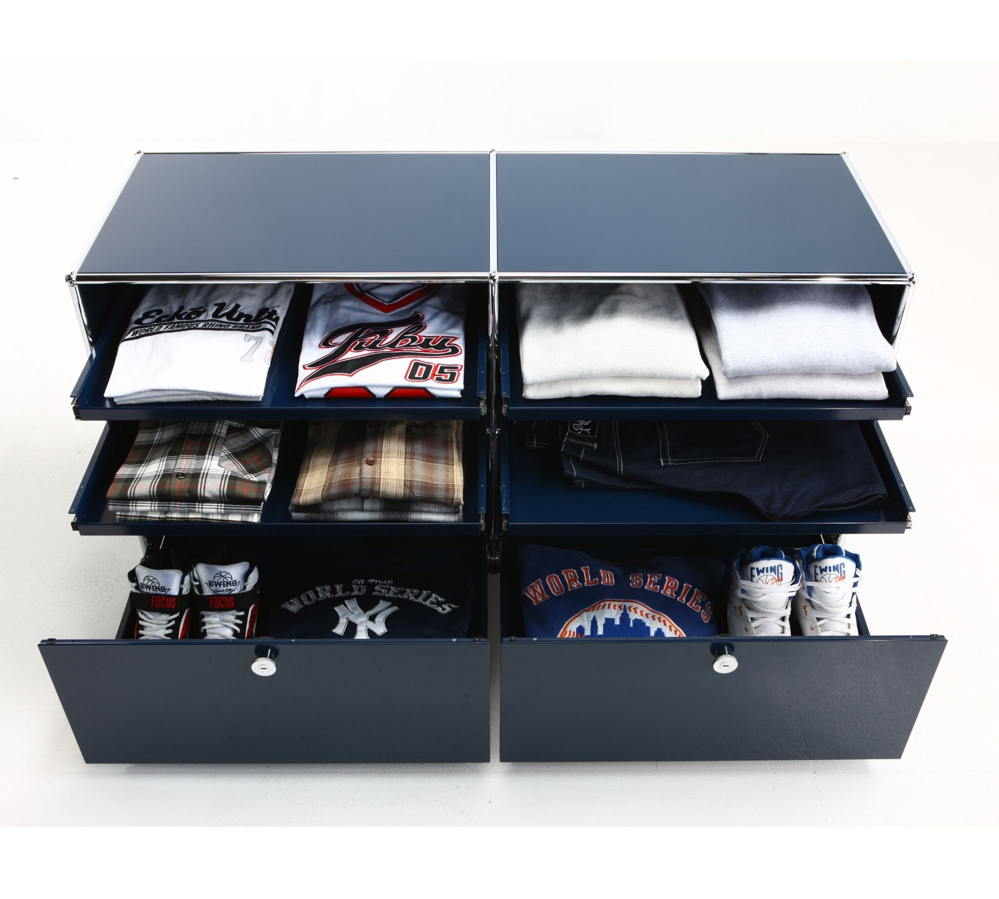 Sideboard Mit 4 Fächern & 2 Schiebeschubladen Stahlblau