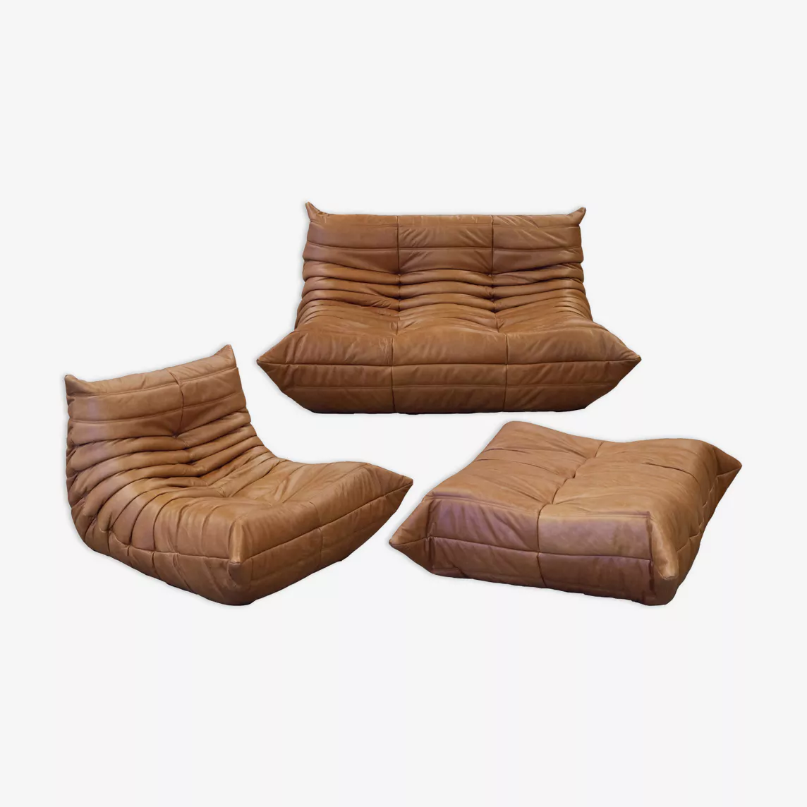 Togo Lounge Set 3 pezzi pelle Pull-Up marrone tabacco