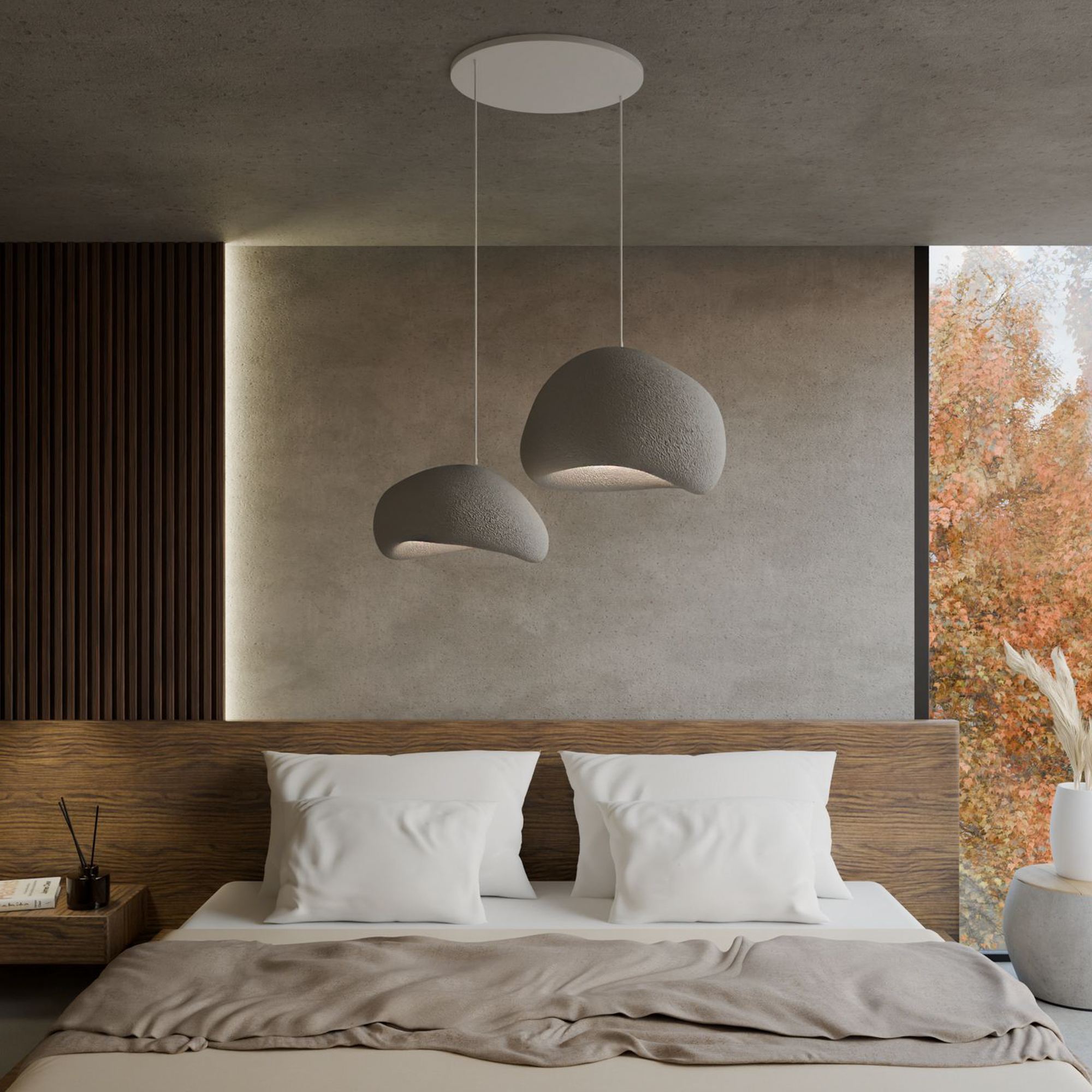 2-Flammig Wabi Sabi Rawbends Pendelleuchte Beton Grau
