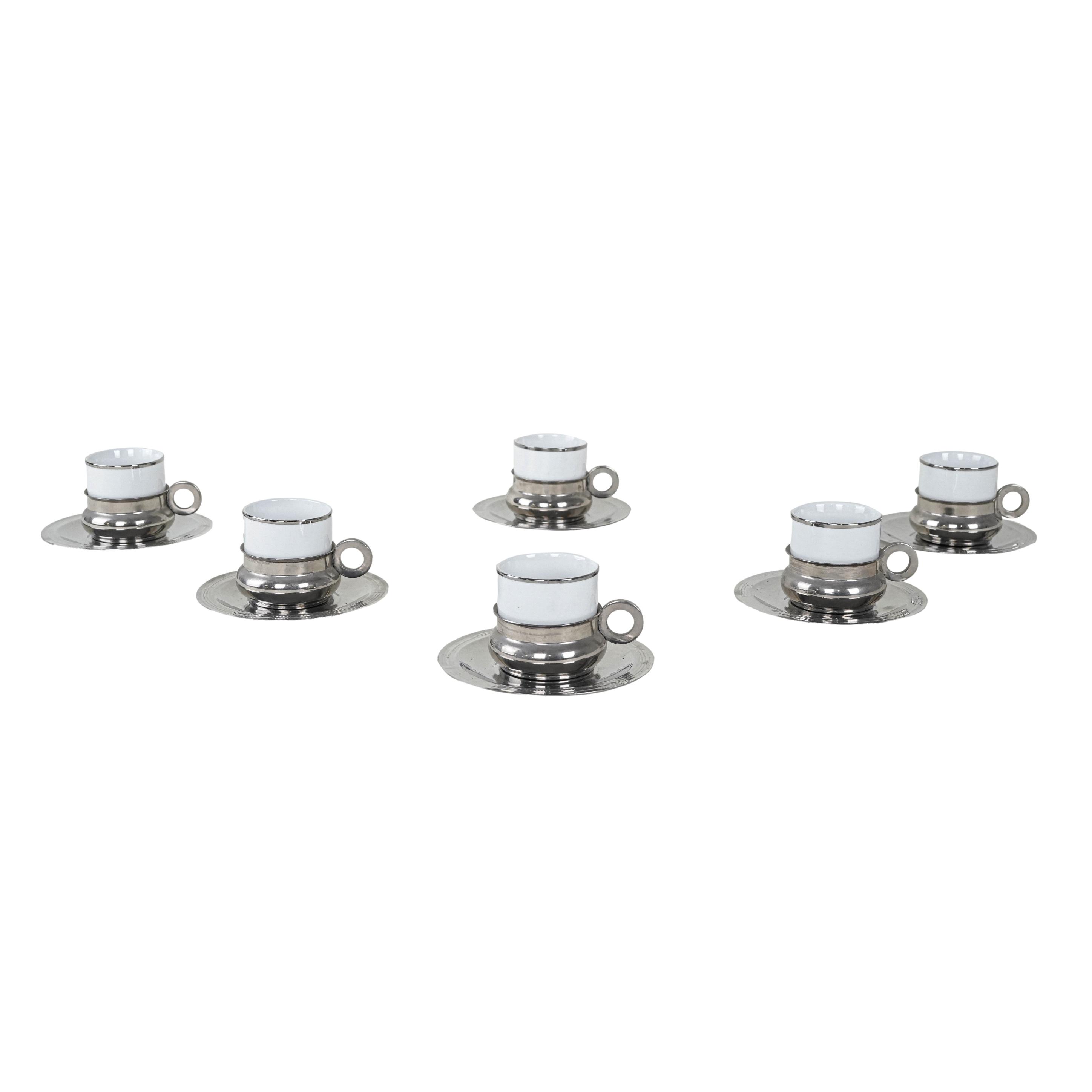 Porzellantassen-Set Silber Weiß 1980er Jahre