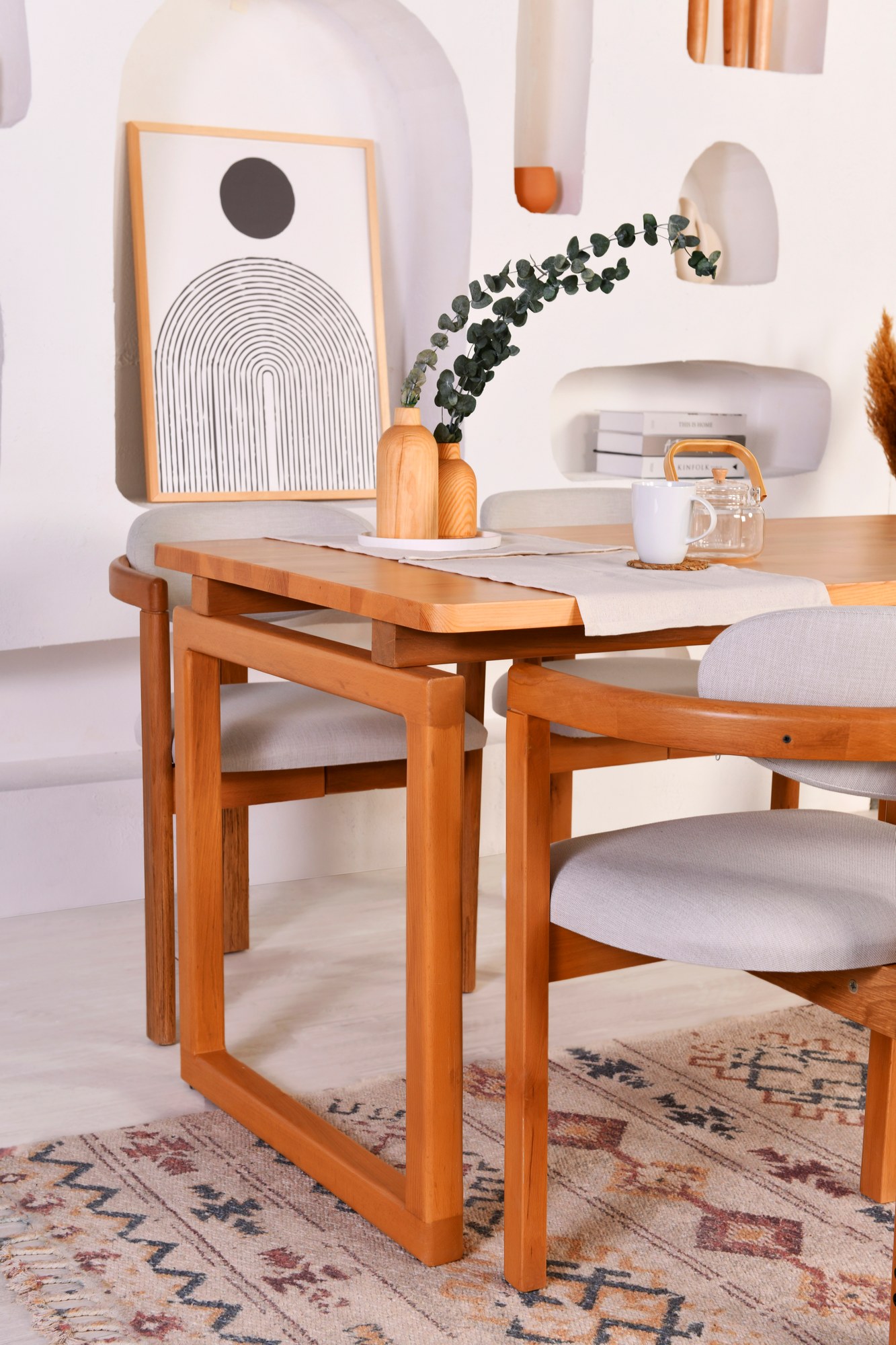 Cheri Set tavolo da pranzo 5 pz. pelle nabuk grigio chiaro