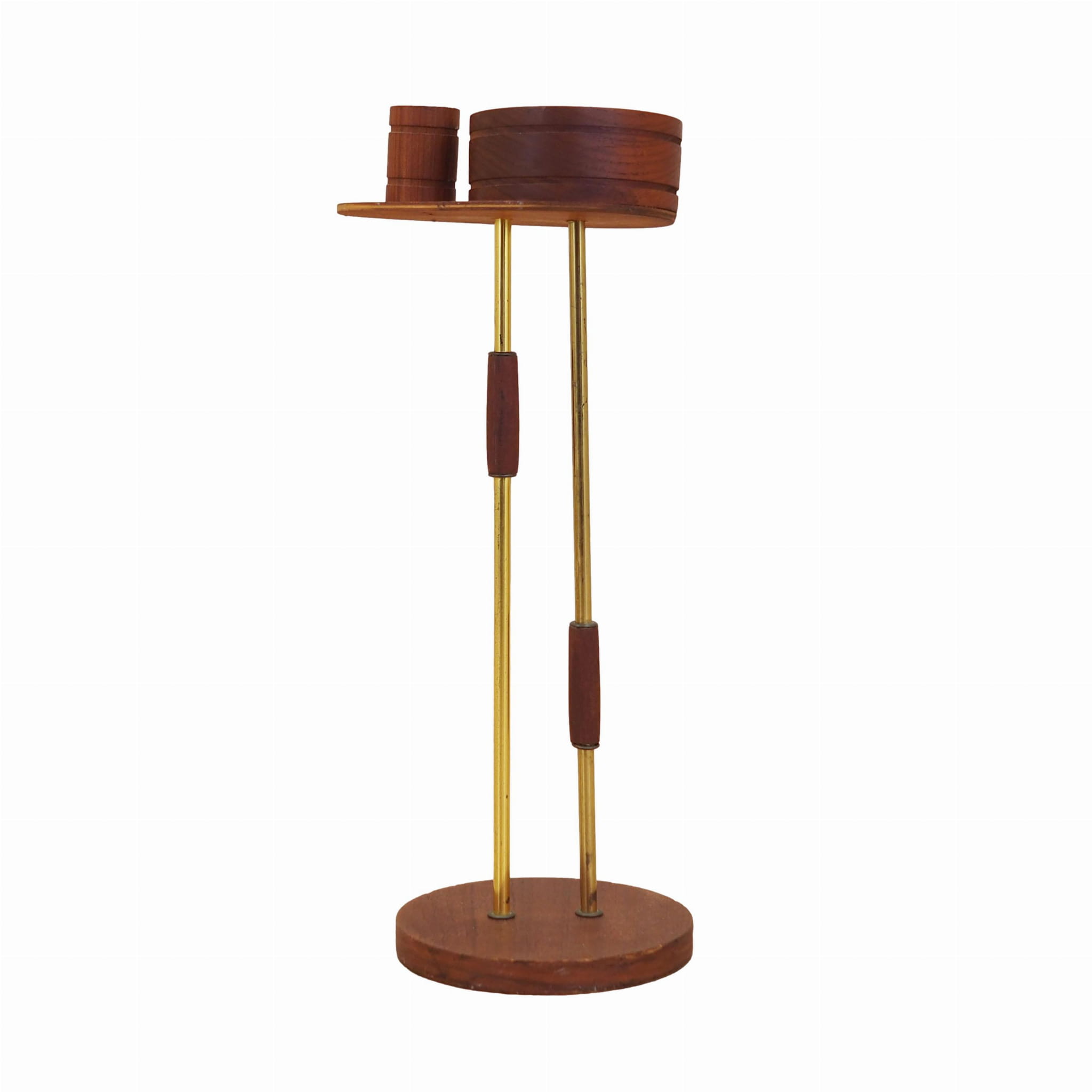 Vintage Posacenere Legno di Teak Metallo Marrone Anni '70