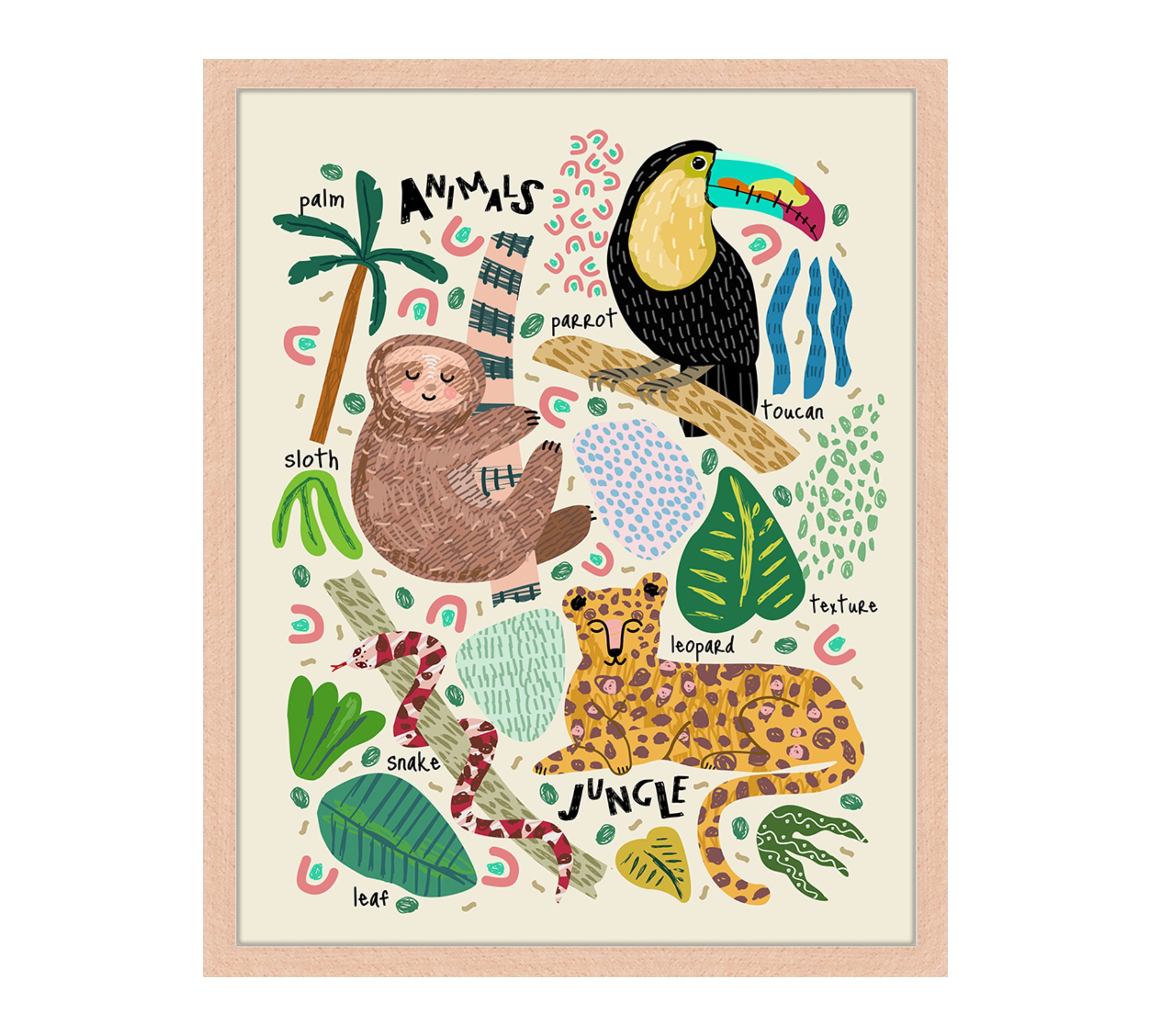 Jungle Animals Kunstdruck mit Rahmen Mehrfarbig