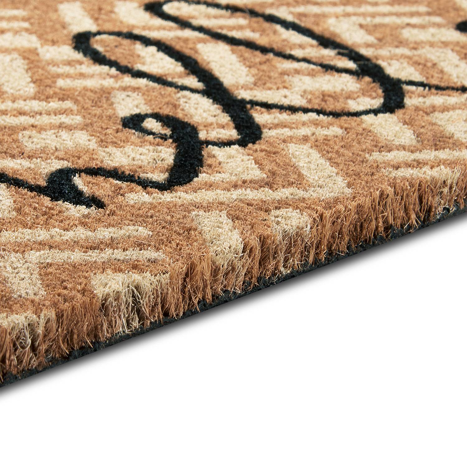 Kokos Geometric Hello Fußmatte Beige Weiß