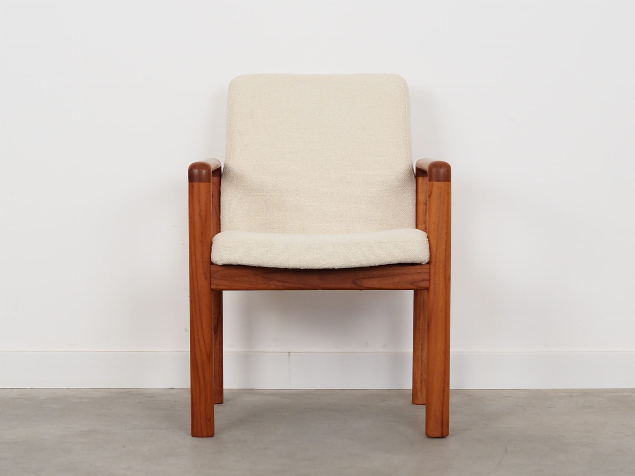Vintage Chair Teak Wood Textile White 1970s
