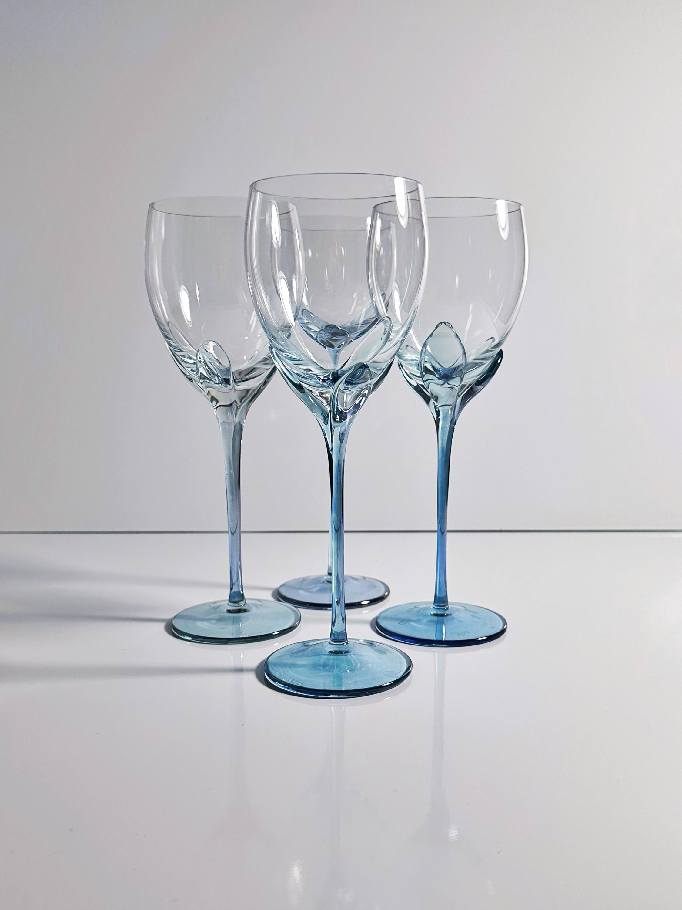 4x Vintage Weinglas Kristall Blau 1980er Jahre