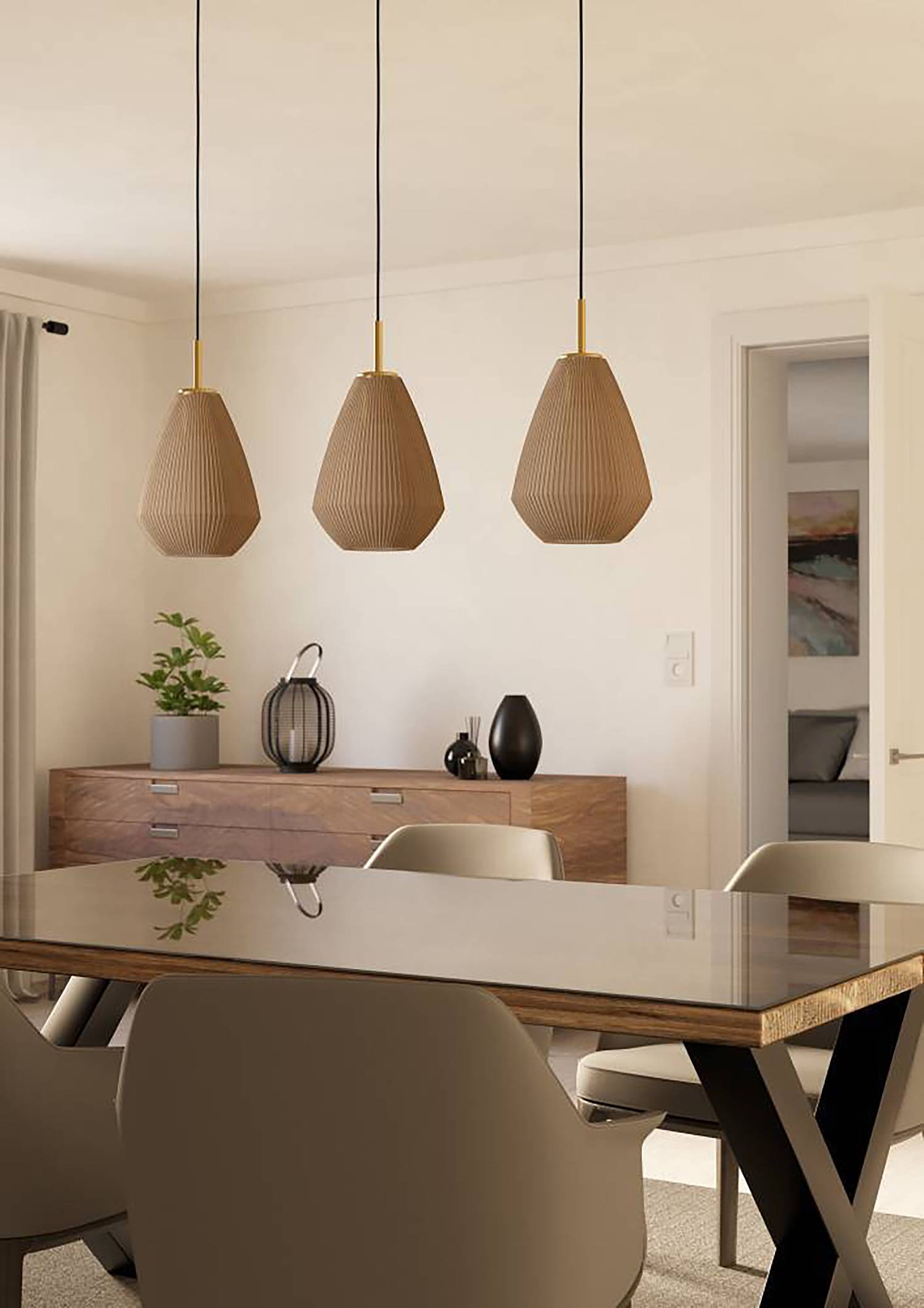 3-Flammig Pendelleuchte Caprarola Satiniertes Glas