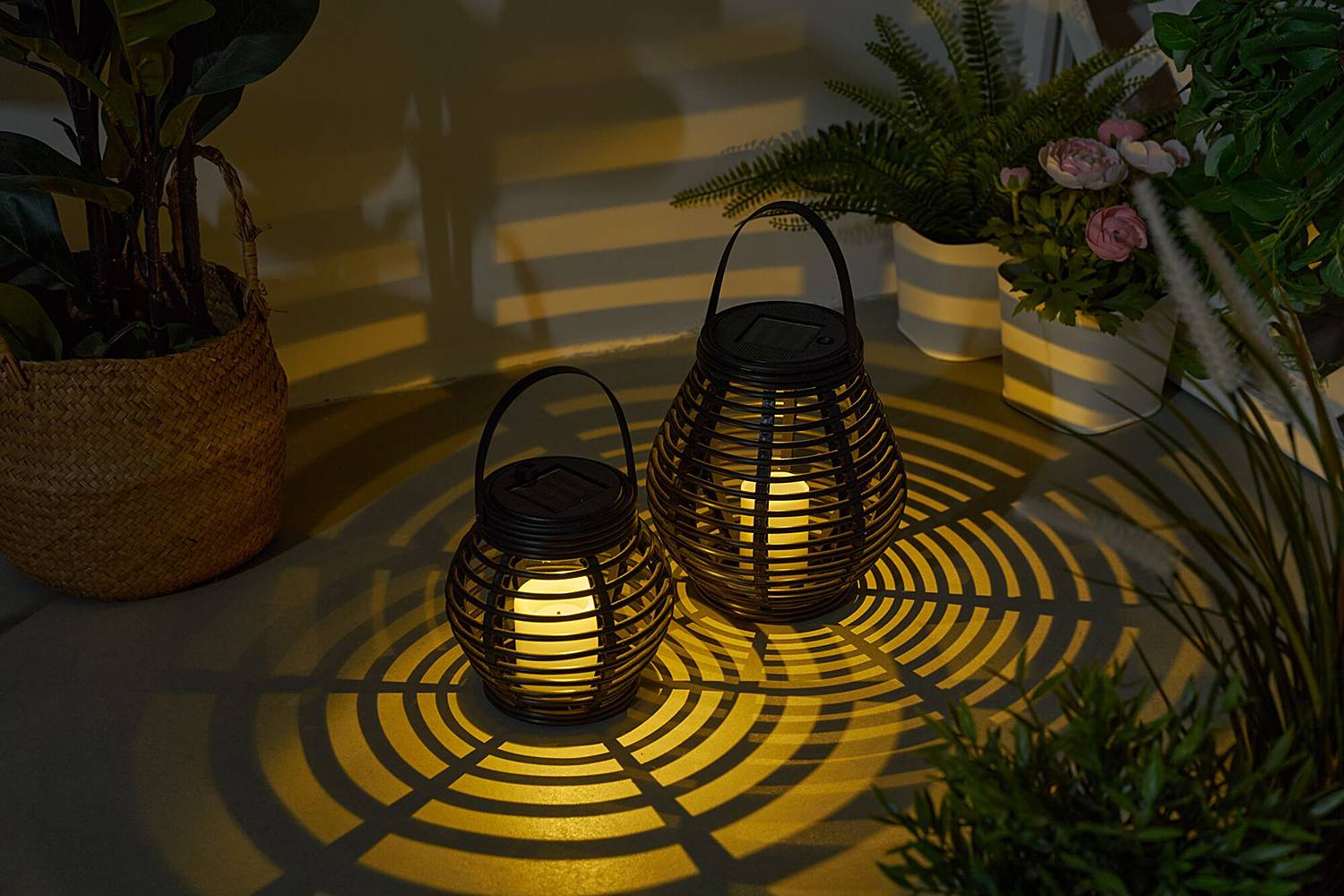 Solar lantern Sunshine Glow set of 2 plastic beige black