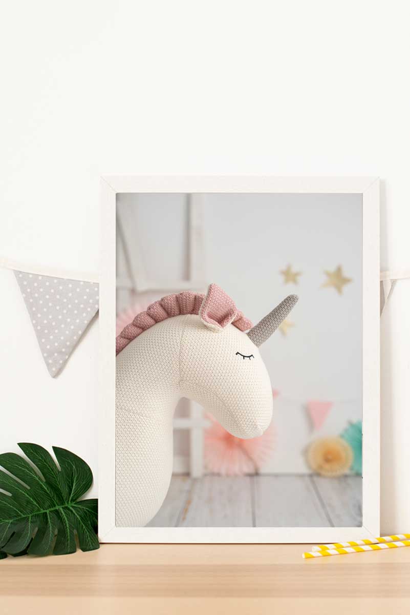 Kinderbild mit Rahmen Einhorn Mehrfarbig