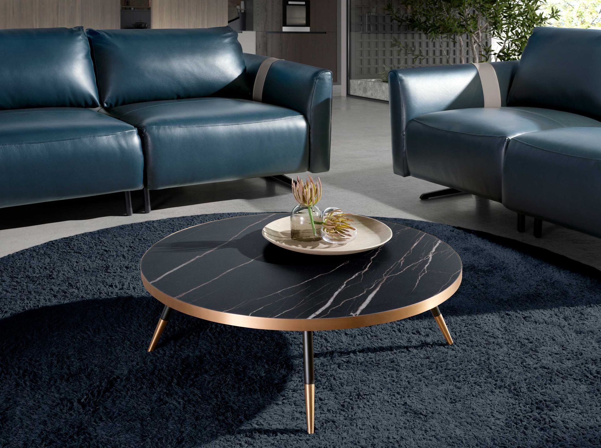 Round coffee table marble steel