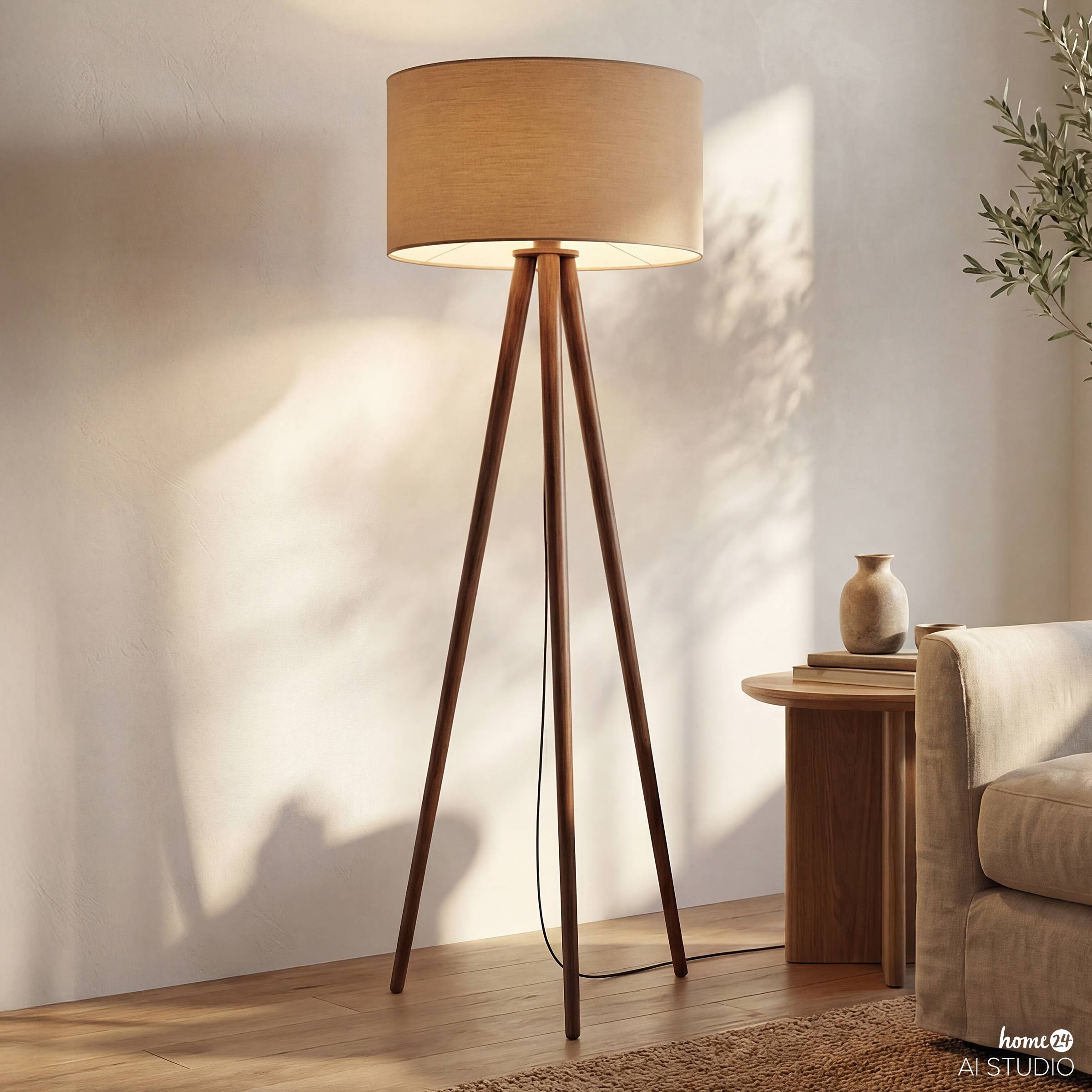 Stehleuchte Lunix 1-Flammig Kiefer Massiv Frottee Taupe